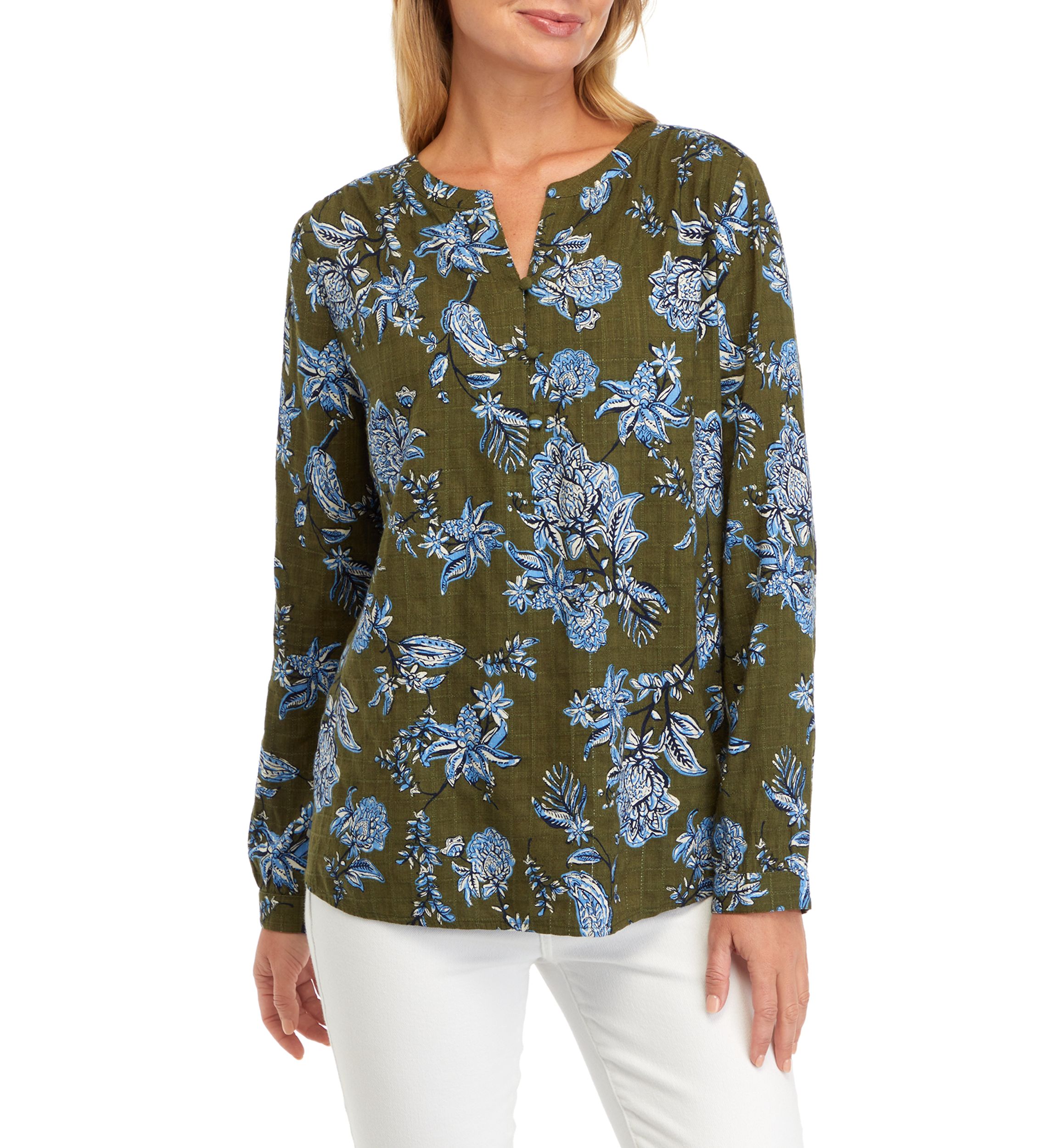 Womens Textured Printed Peasant Top