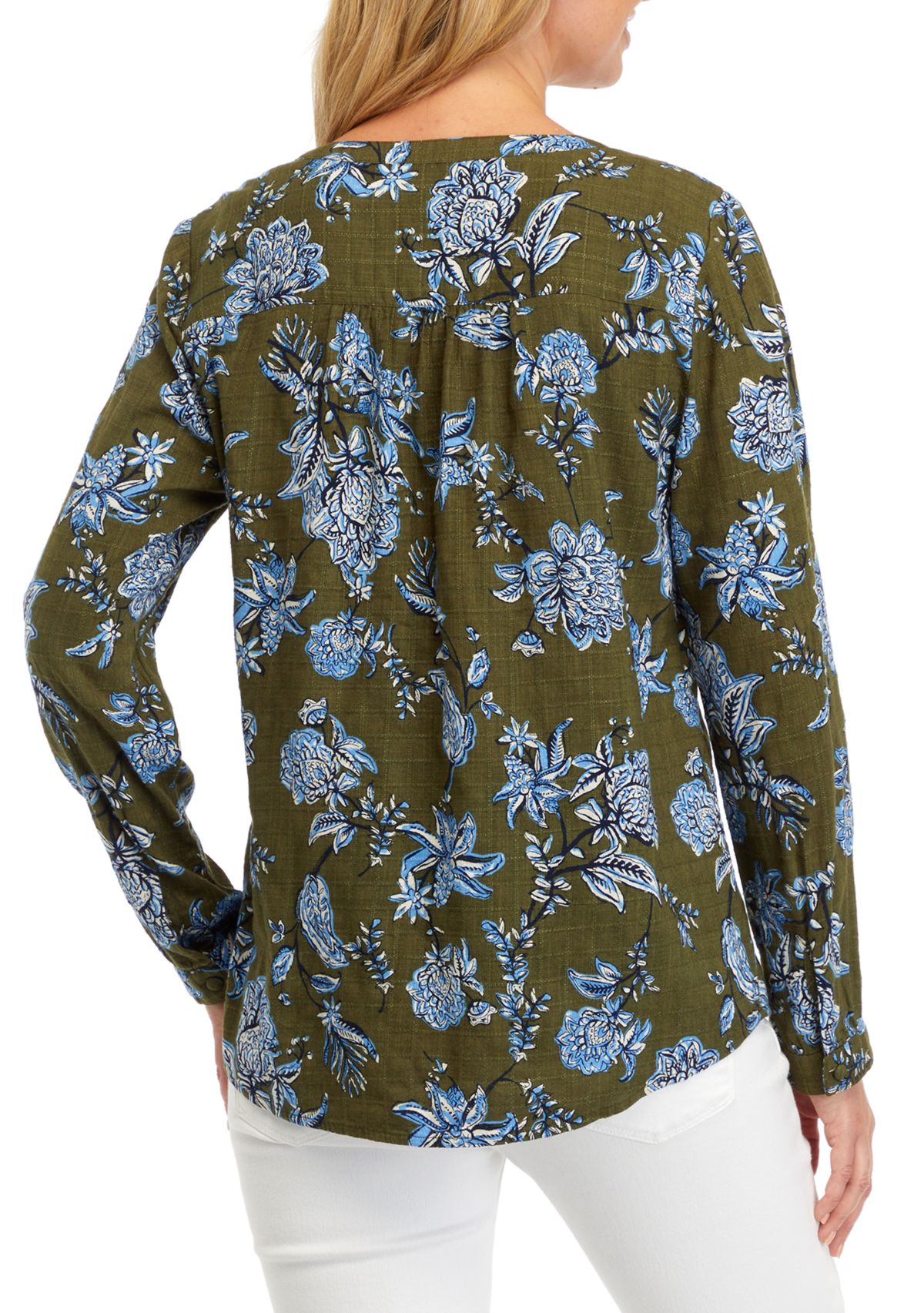 Womens Textured Printed Peasant Top