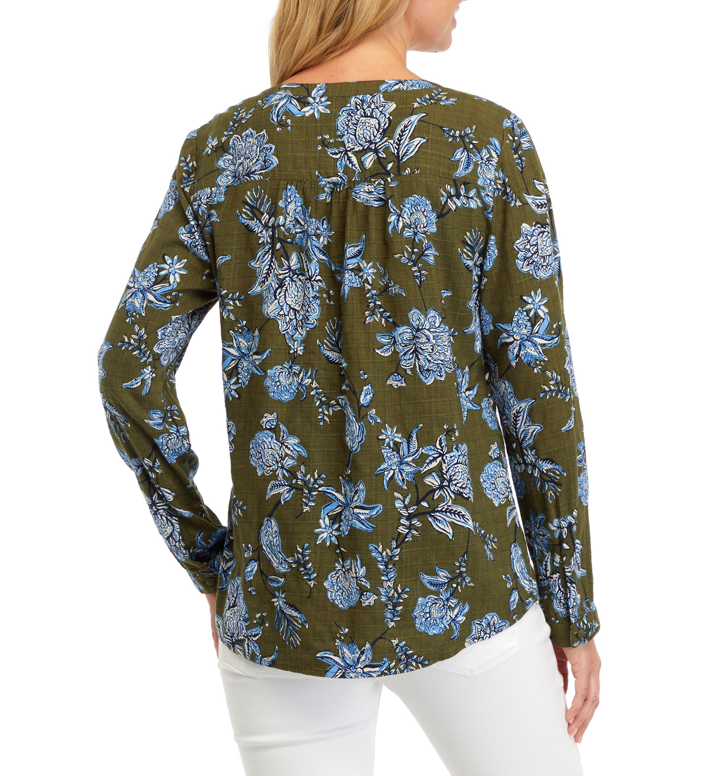 Womens Textured Printed Peasant Top