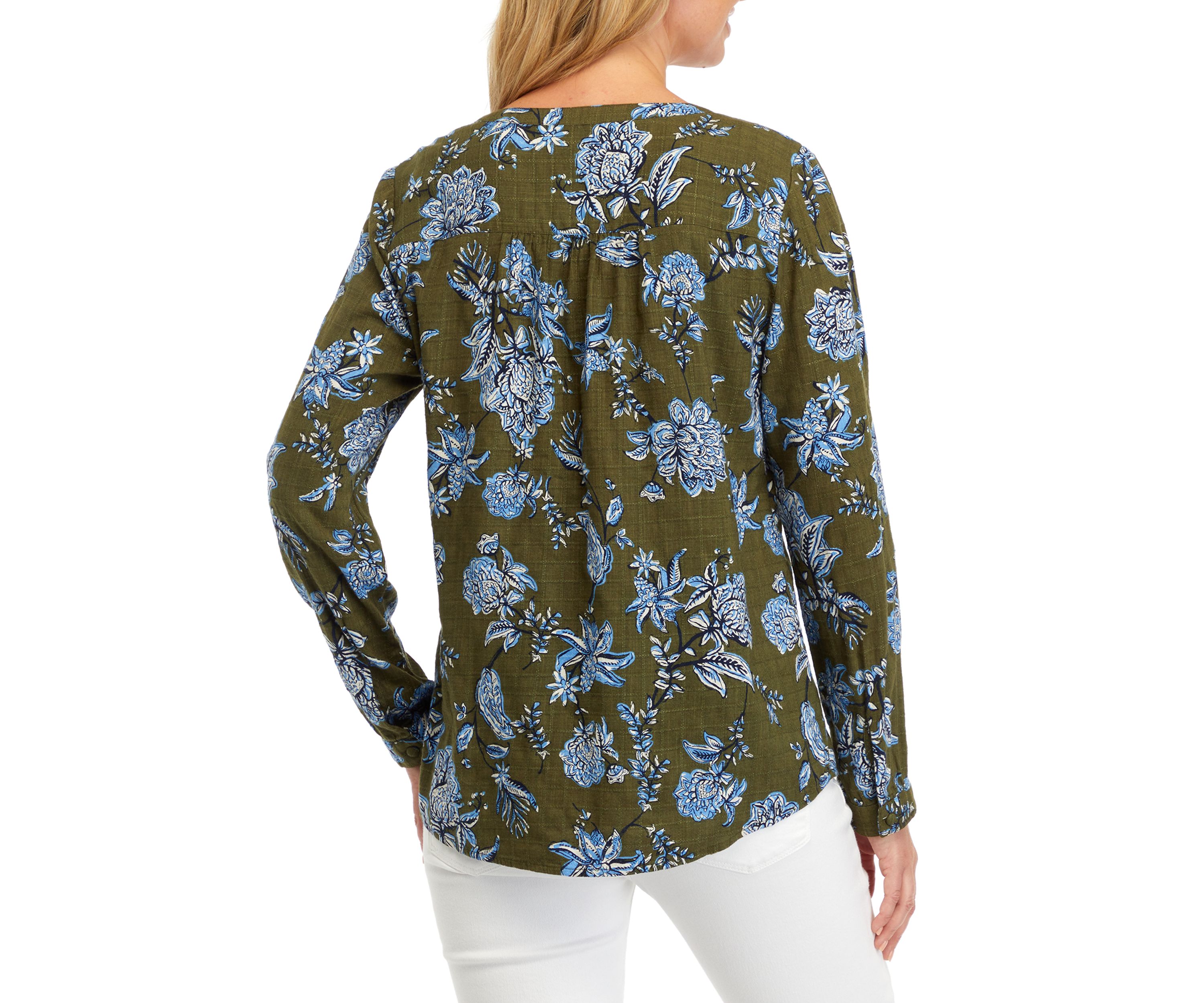 Womens Textured Printed Peasant Top