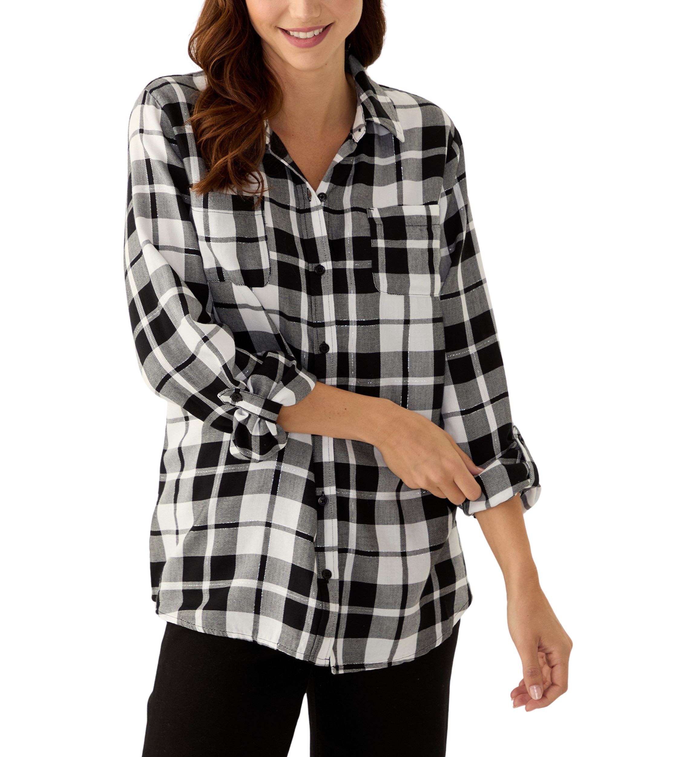 Womens Long Sleeve Plaid Flannel Shirt 