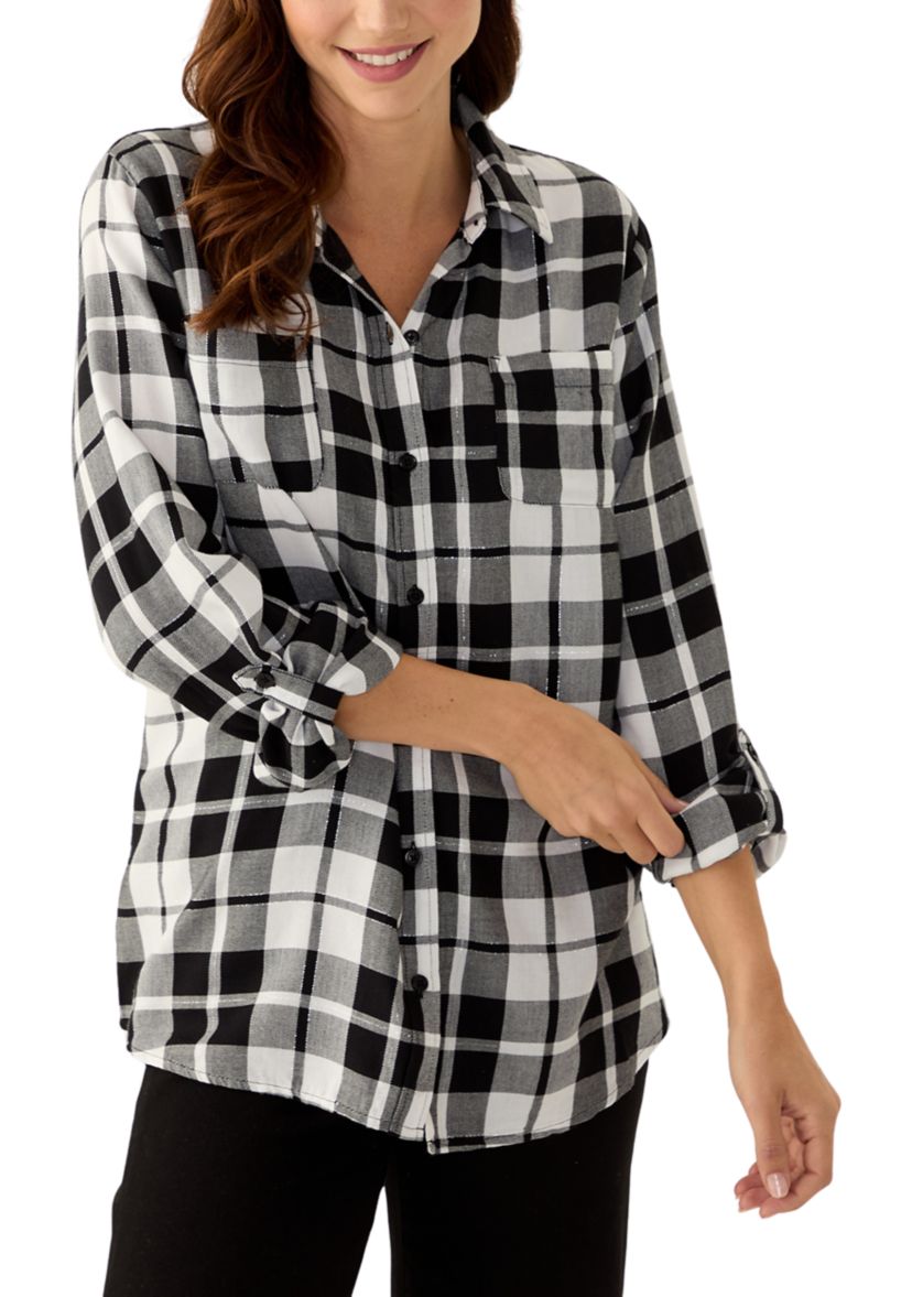 Womens Long Sleeve Plaid Flannel Shirt 
