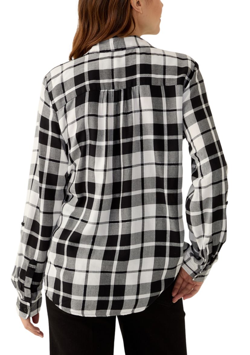 Womens Long Sleeve Plaid Flannel Shirt 