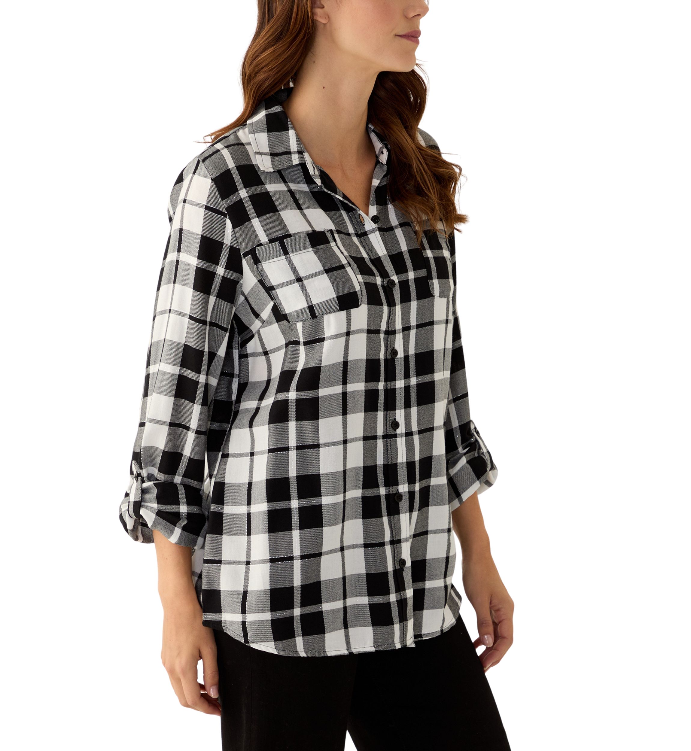 Womens Long Sleeve Plaid Flannel Shirt 