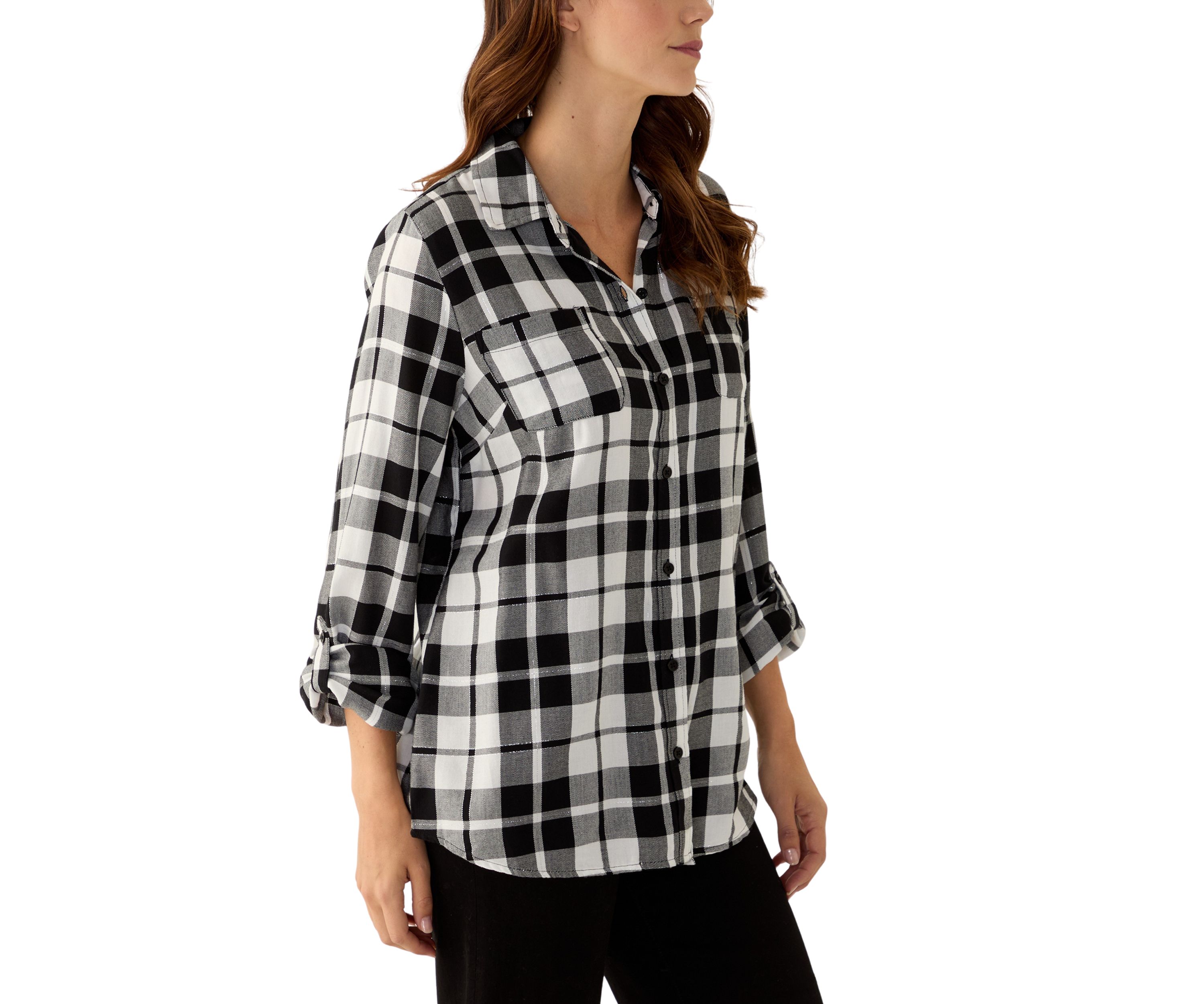 Womens Long Sleeve Plaid Flannel Shirt 