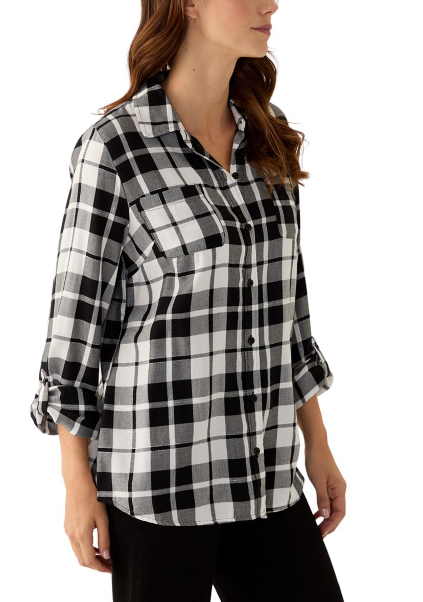 Womens Long Sleeve Plaid Flannel Shirt 