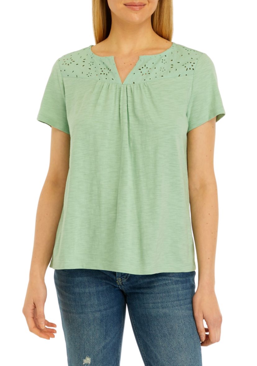 Womens Short Sleeve Eyelet T-Shirt