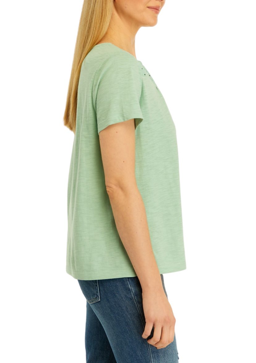 Womens Short Sleeve Eyelet T-Shirt
