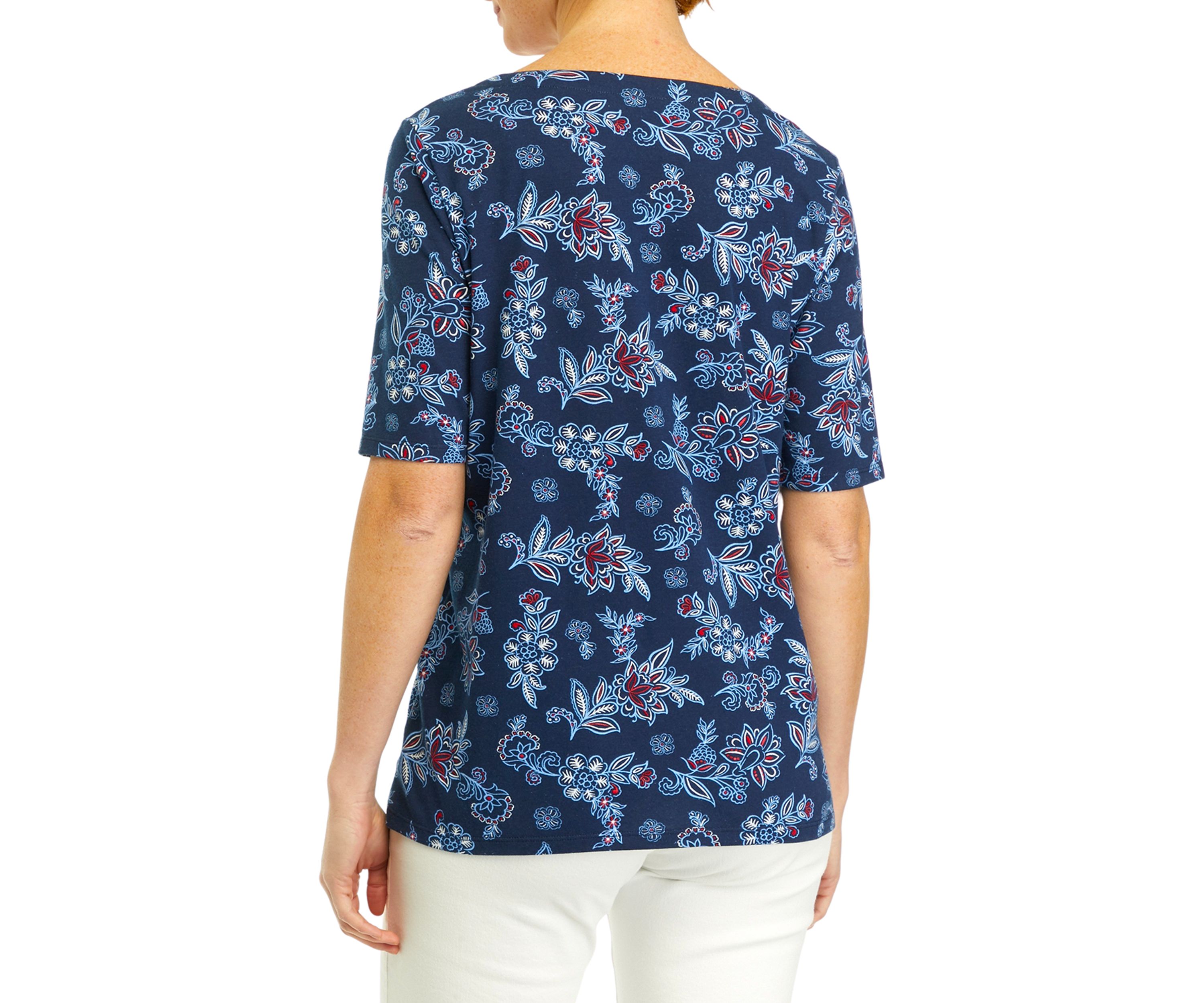 Womens Printed Tie Neck Top
