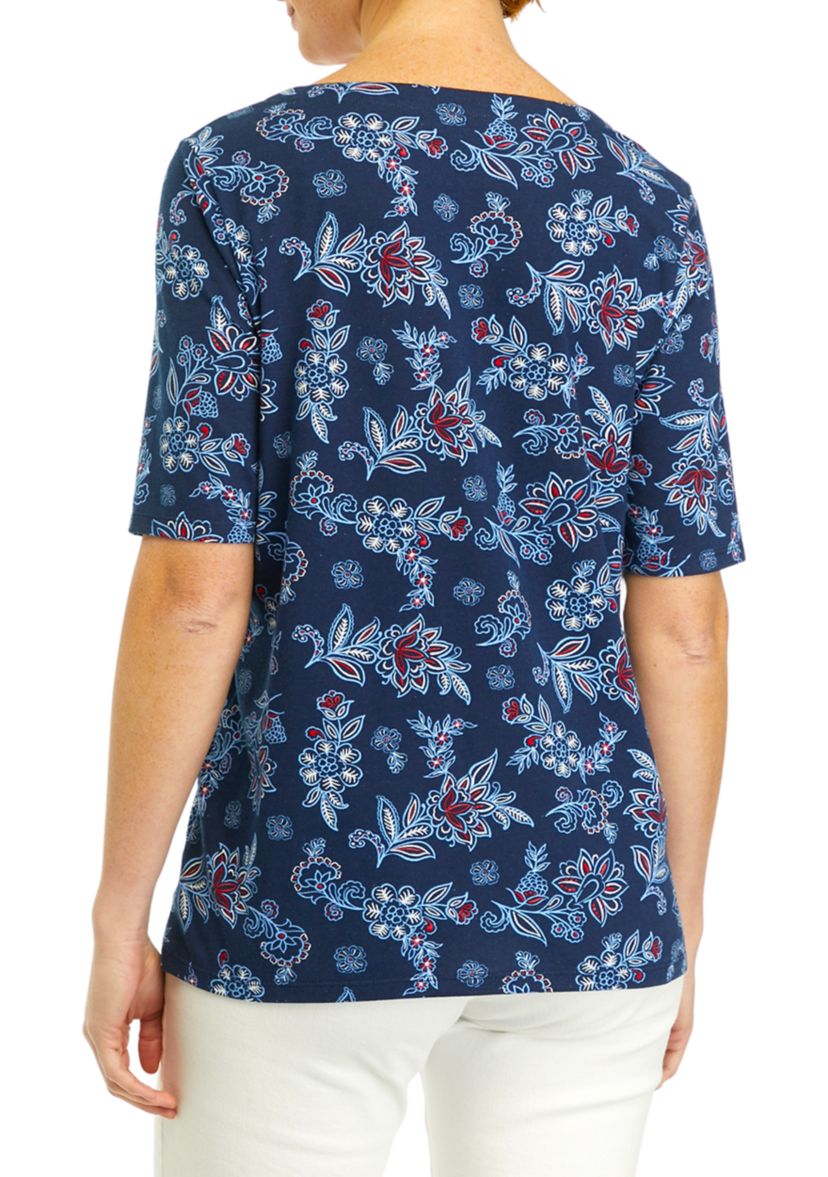 Womens Printed Tie Neck Top