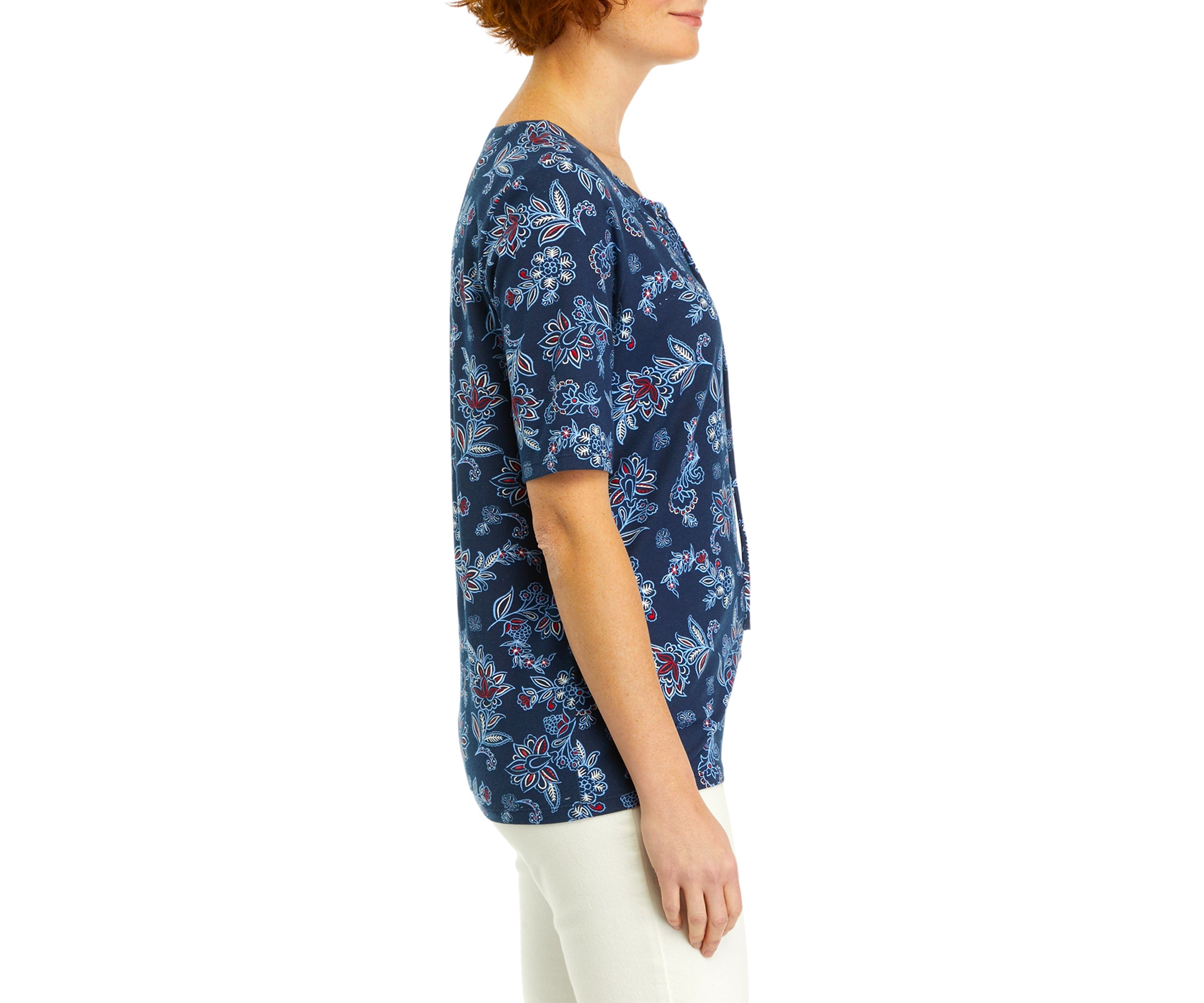 Womens Printed Tie Neck Top