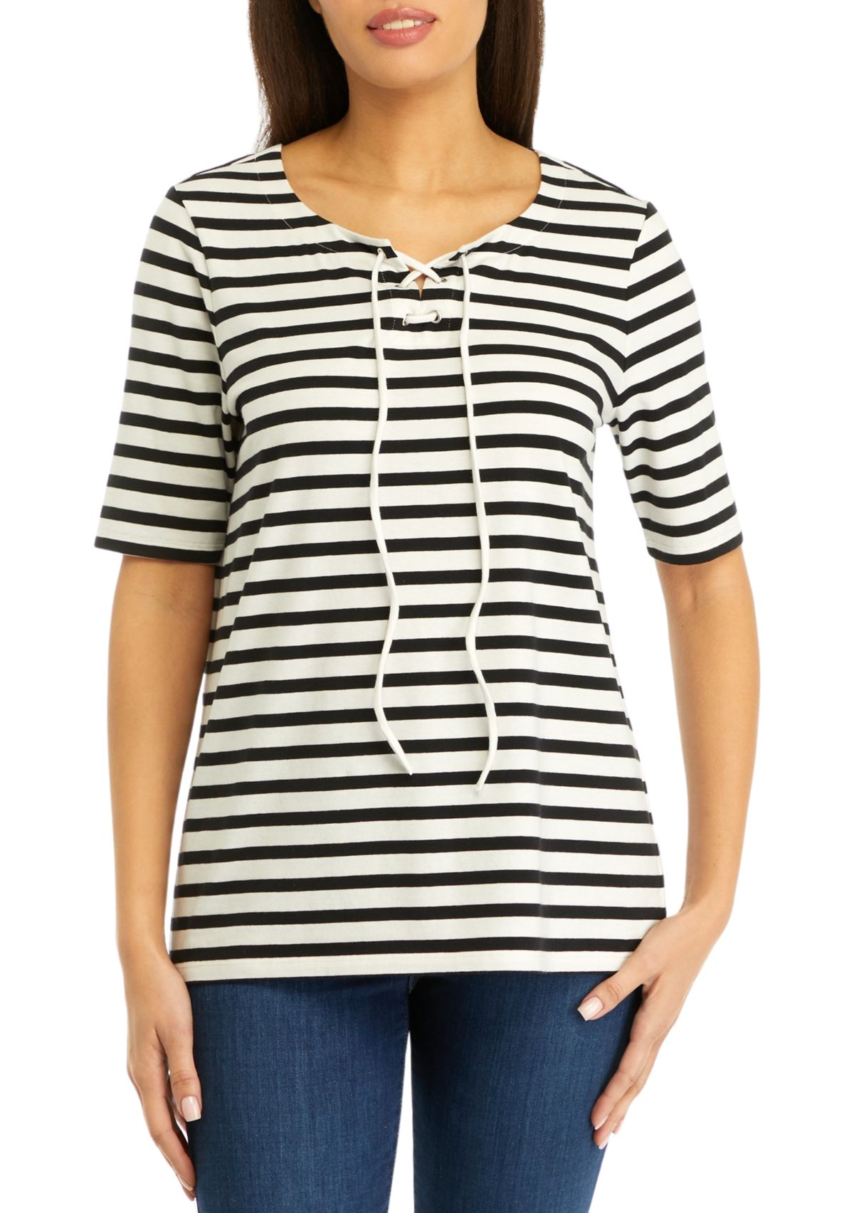 Womens Stripe Lace Up Top