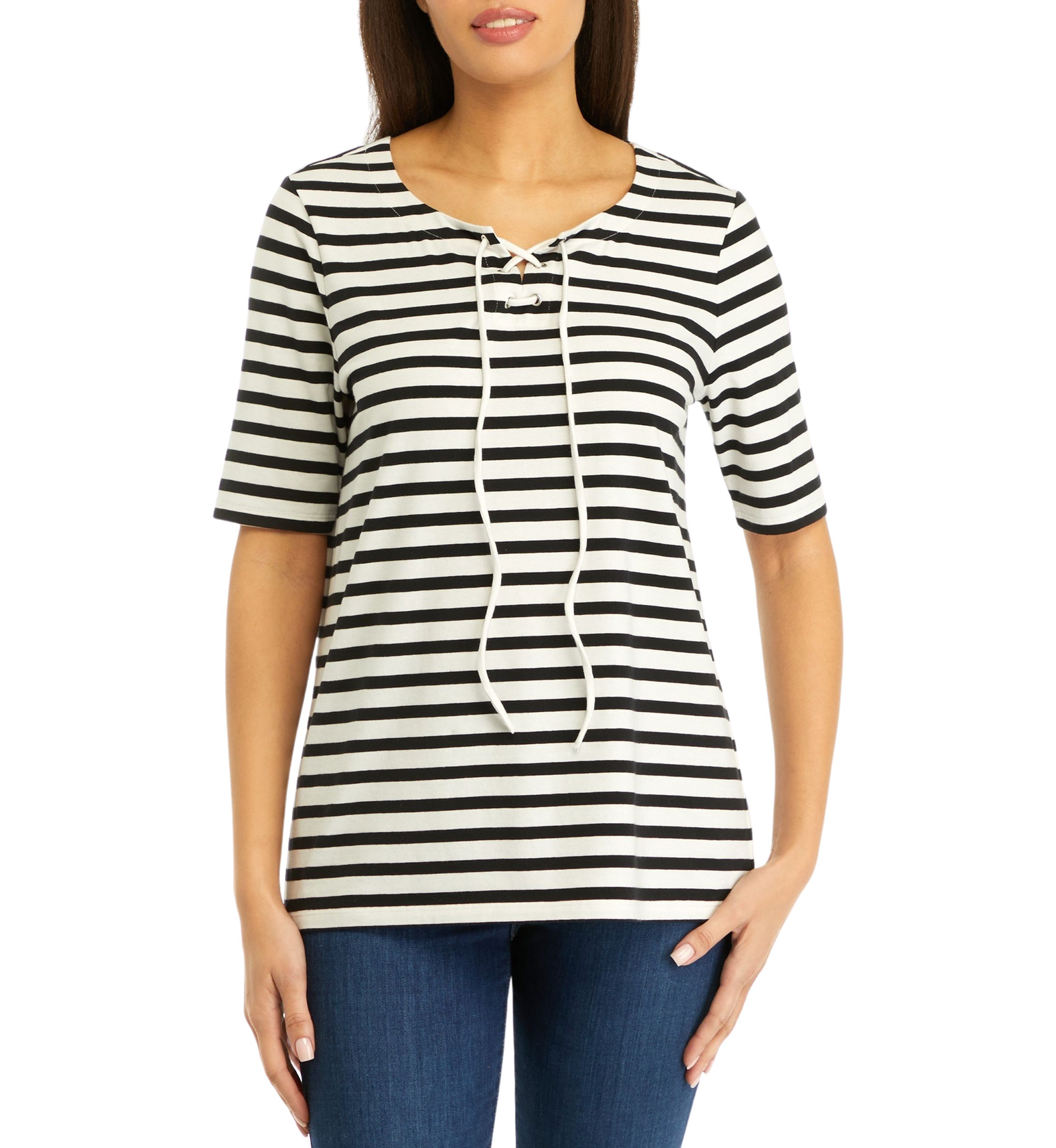 Womens Stripe Lace Up Top