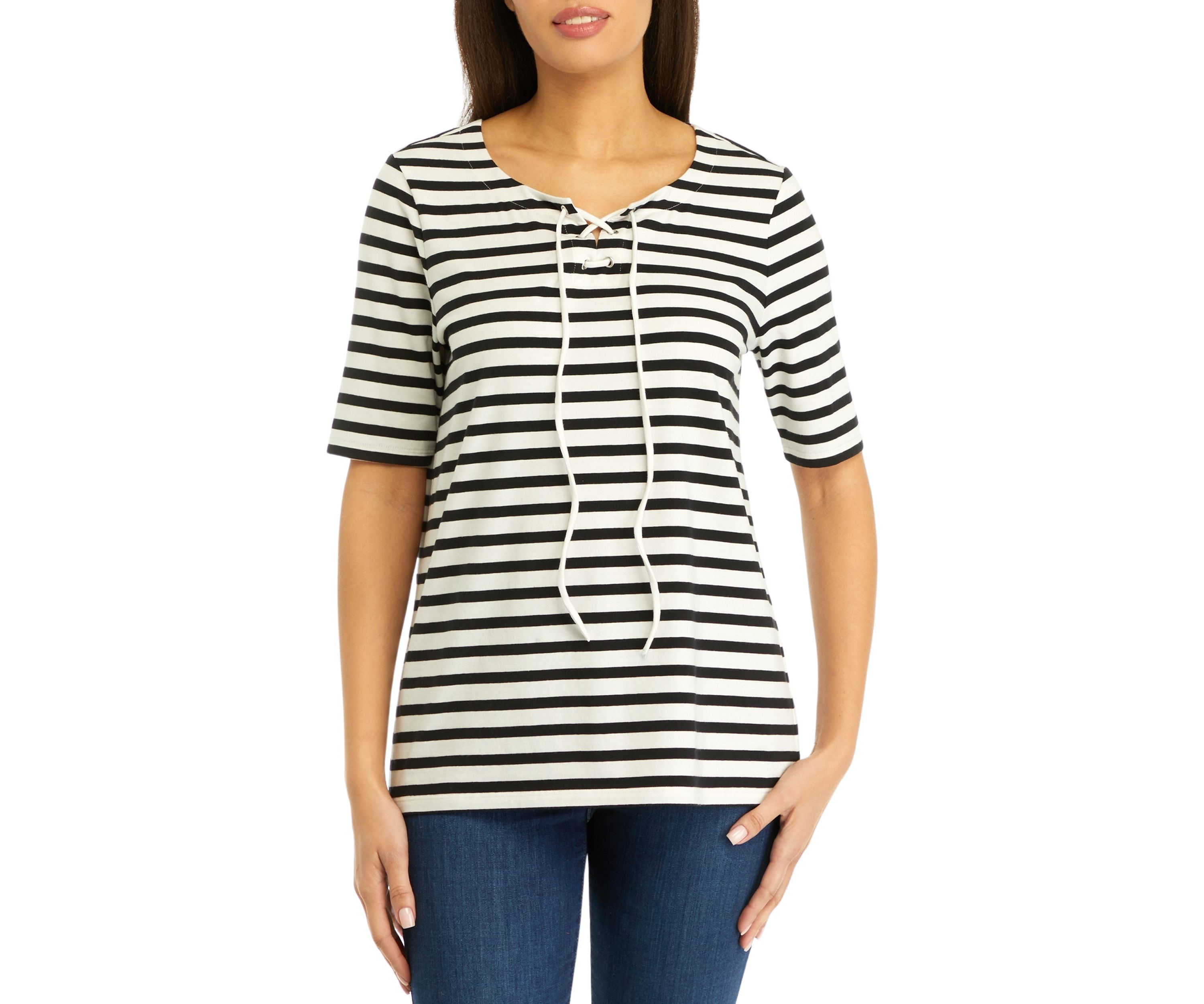 Womens Stripe Lace Up Top