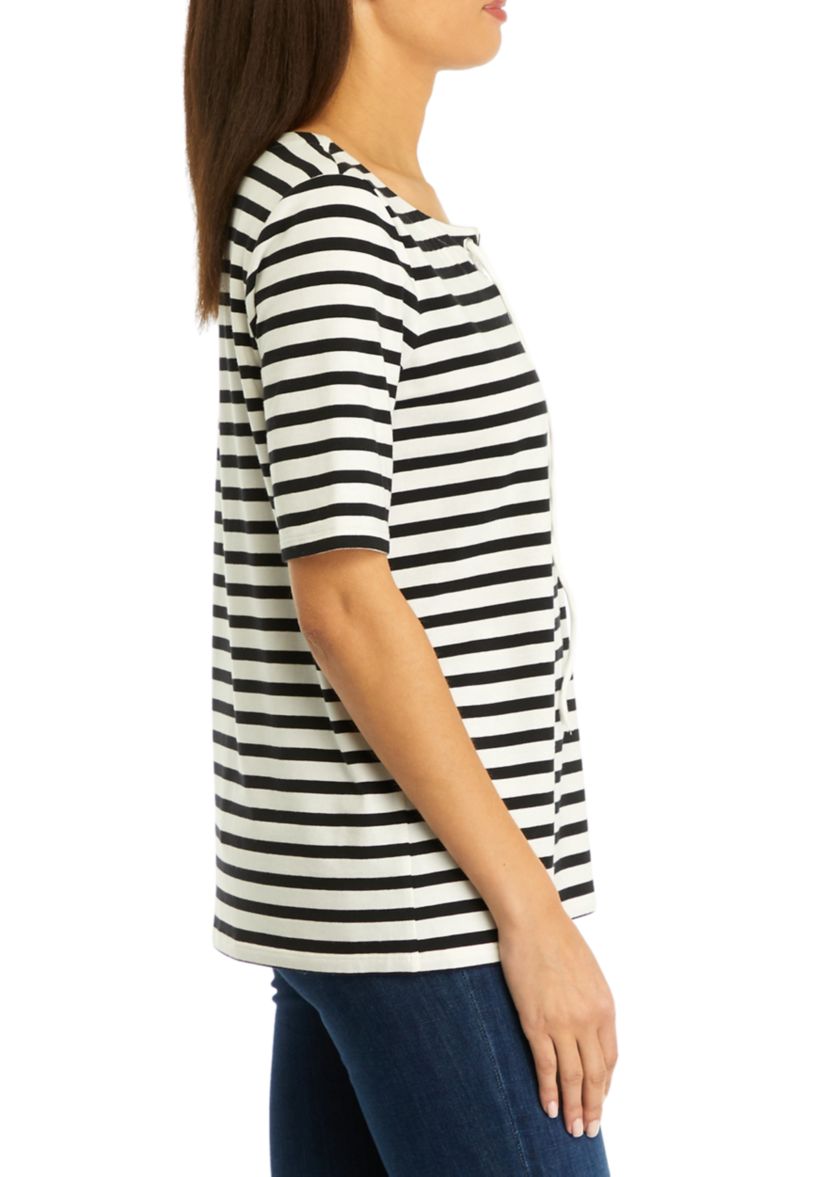 Womens Stripe Lace Up Top