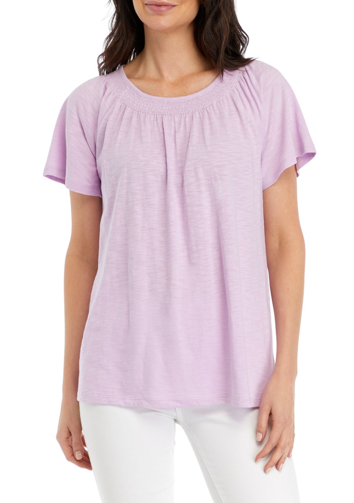 Womens Short Sleeve Smock Neck Top