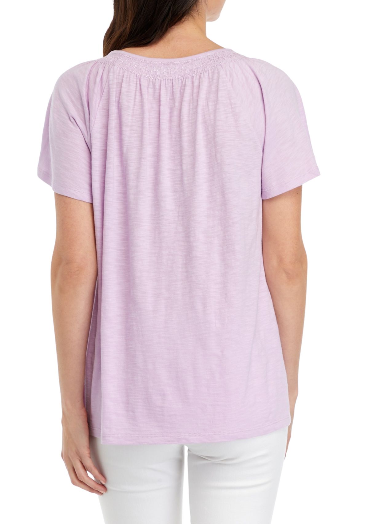 Womens Short Sleeve Smock Neck Top