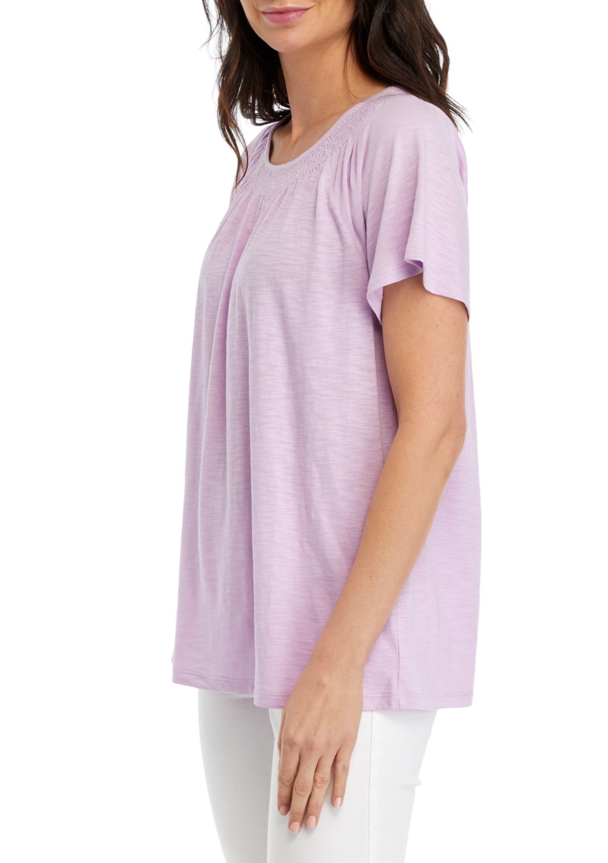 Womens Short Sleeve Smock Neck Top