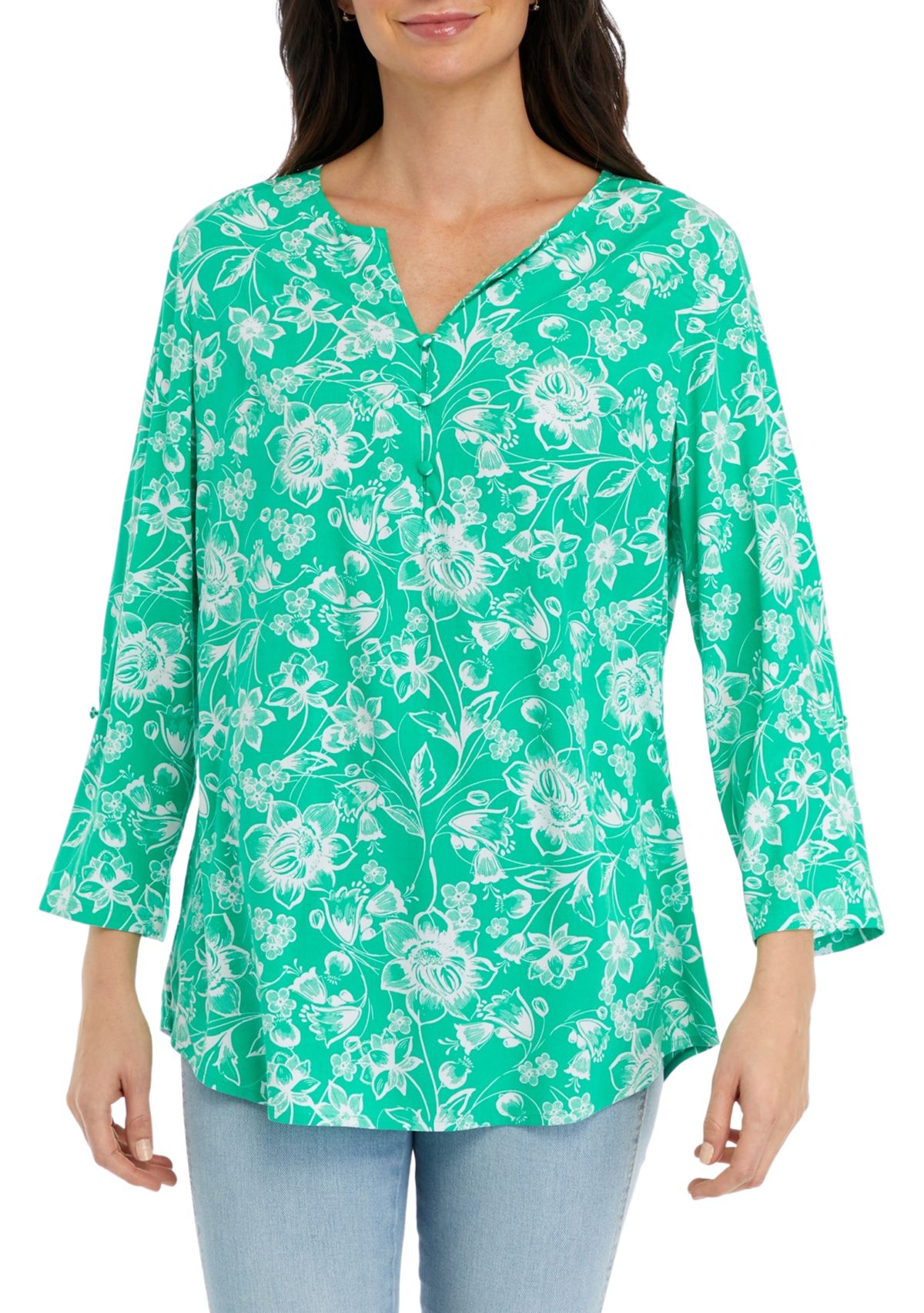 Womens Printed Henley Tunic Top