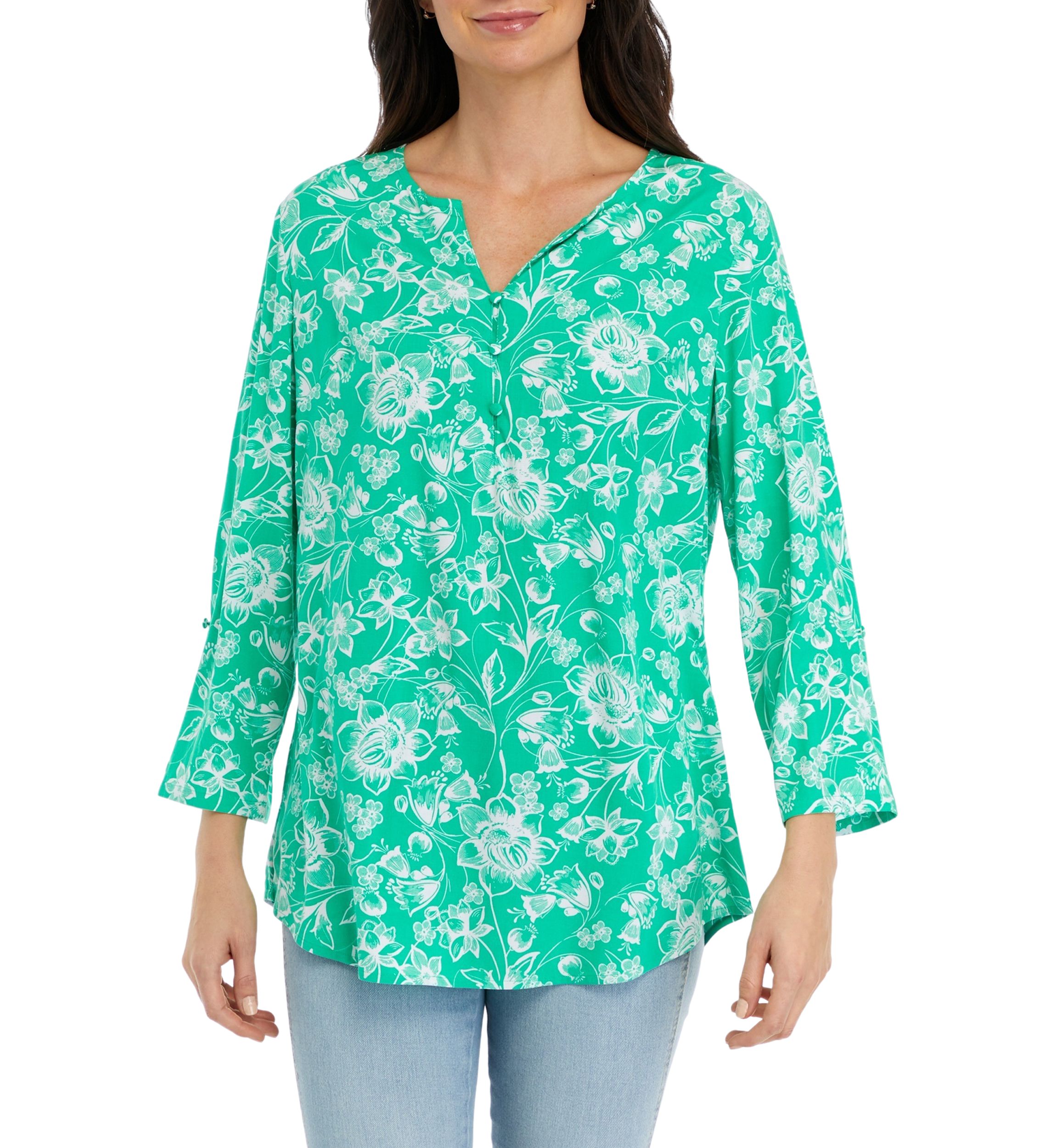 Womens Printed Henley Tunic Top