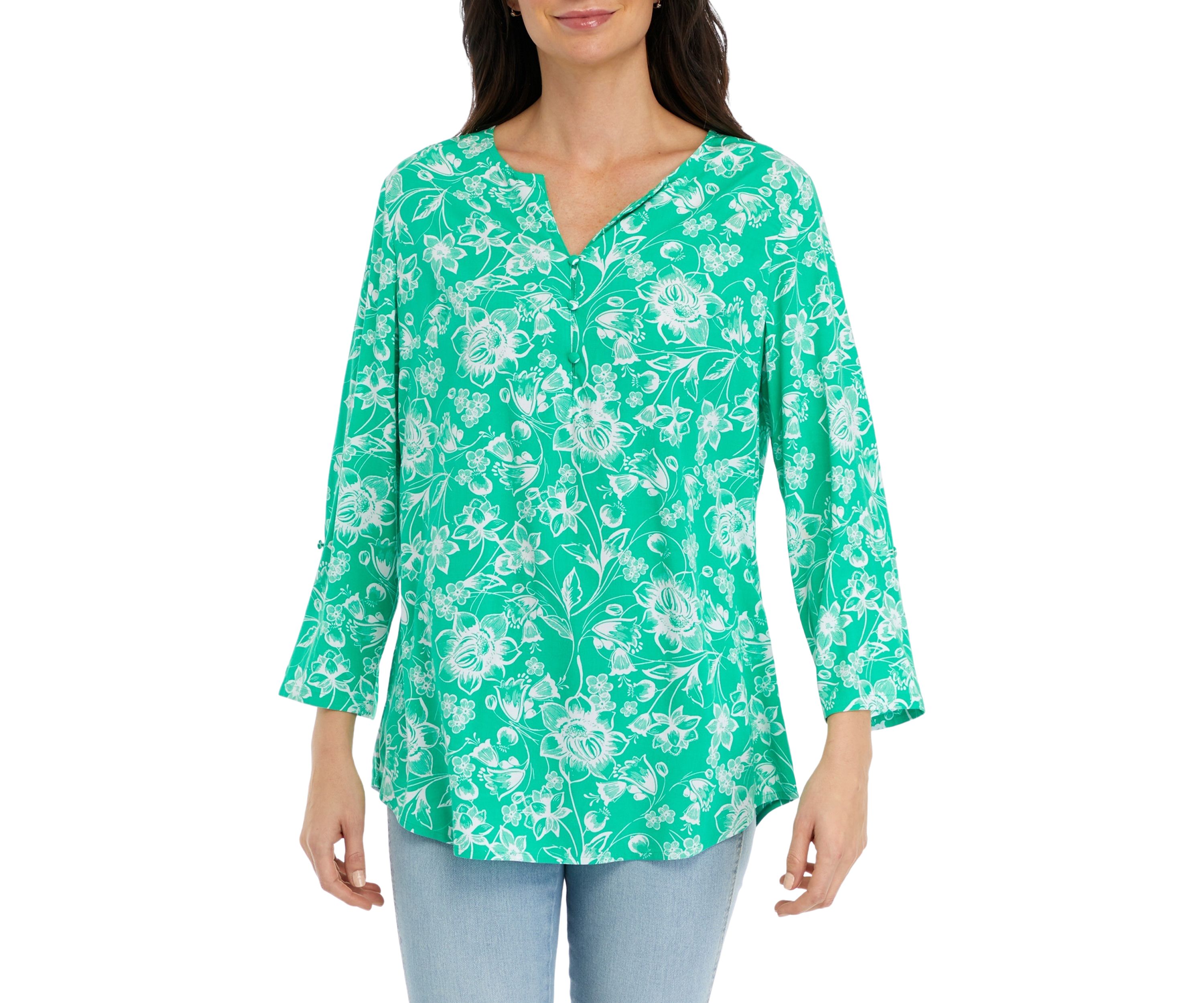 Womens Printed Henley Tunic Top