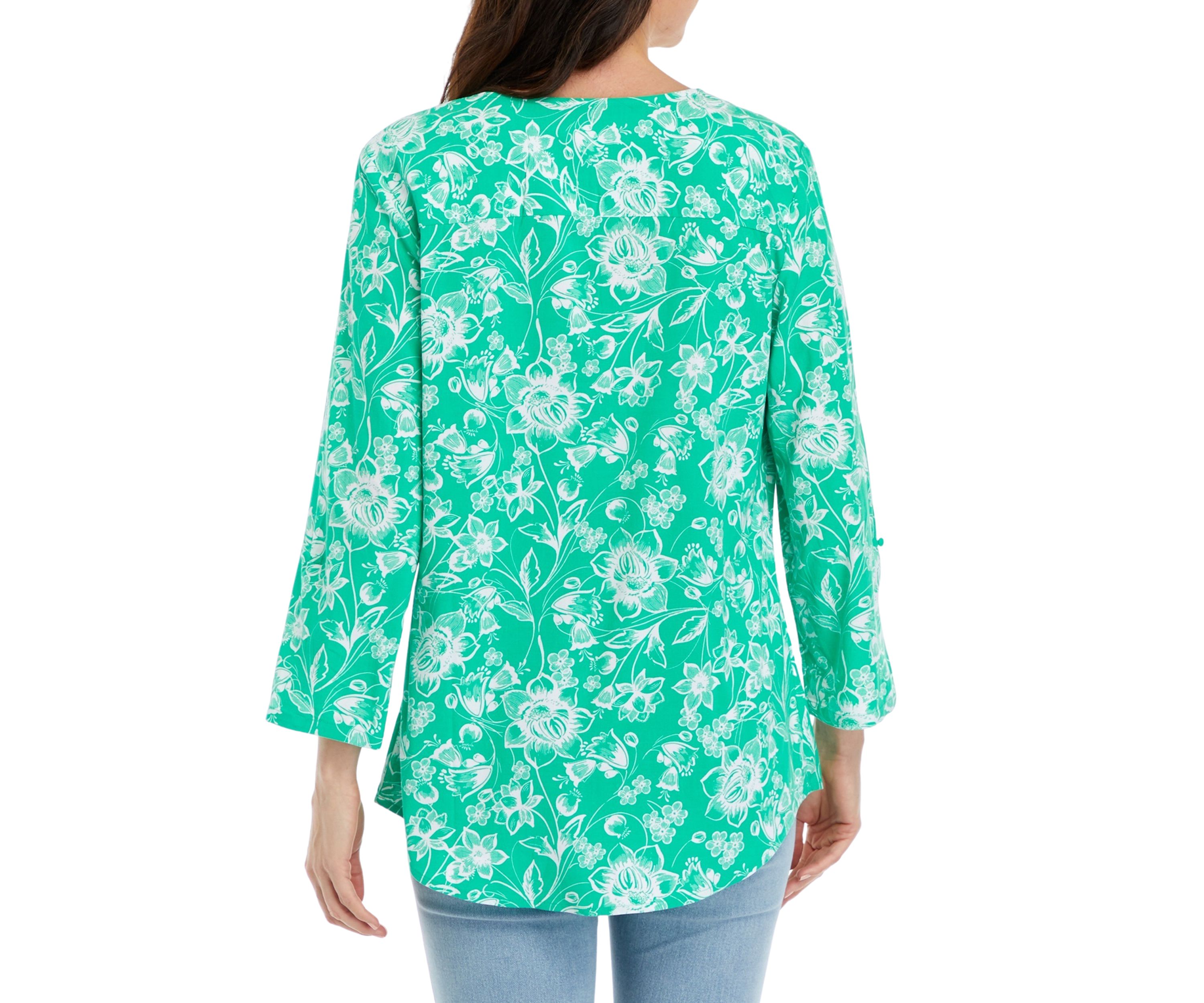 Womens Printed Henley Tunic Top