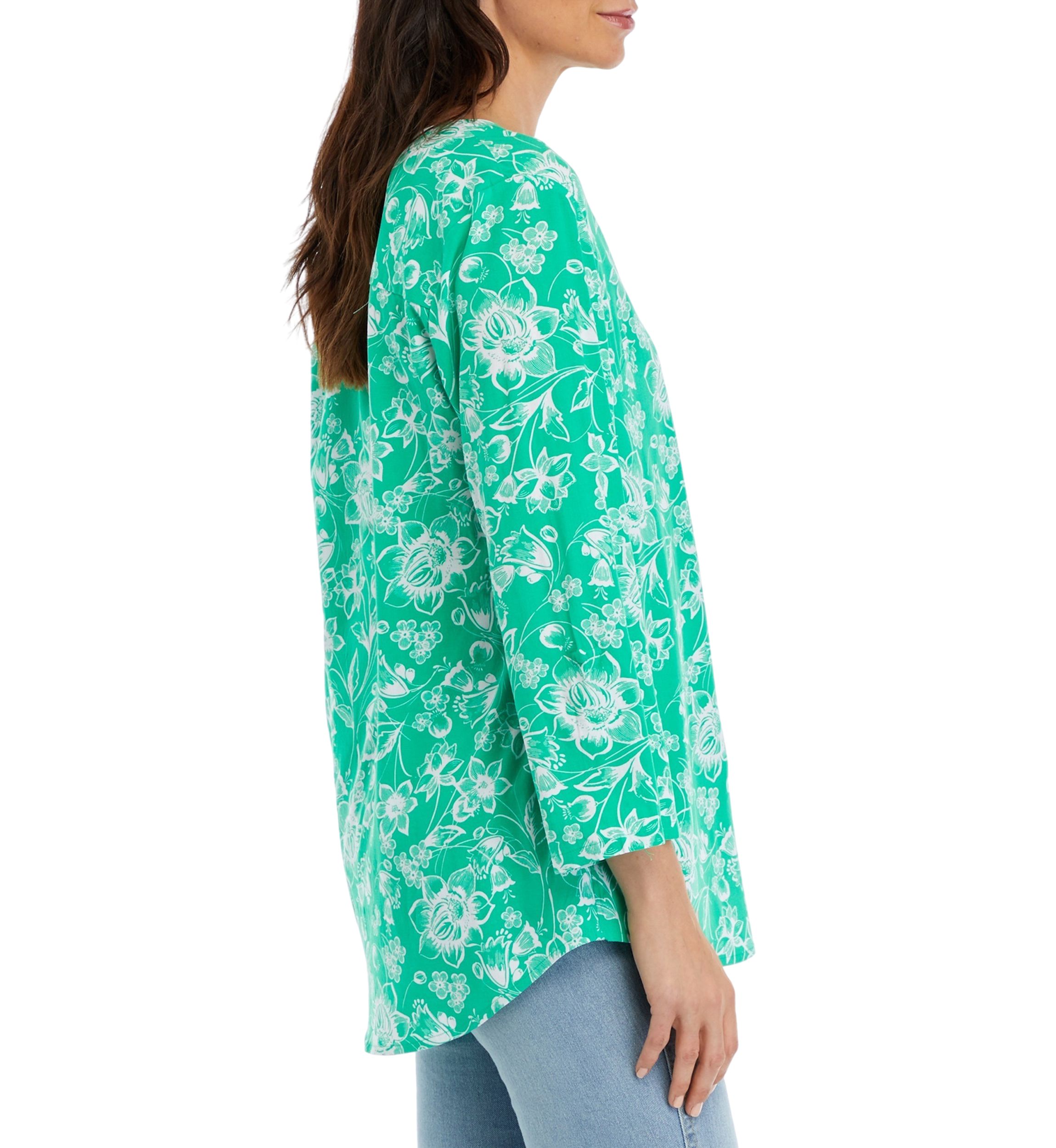 Womens Printed Henley Tunic Top