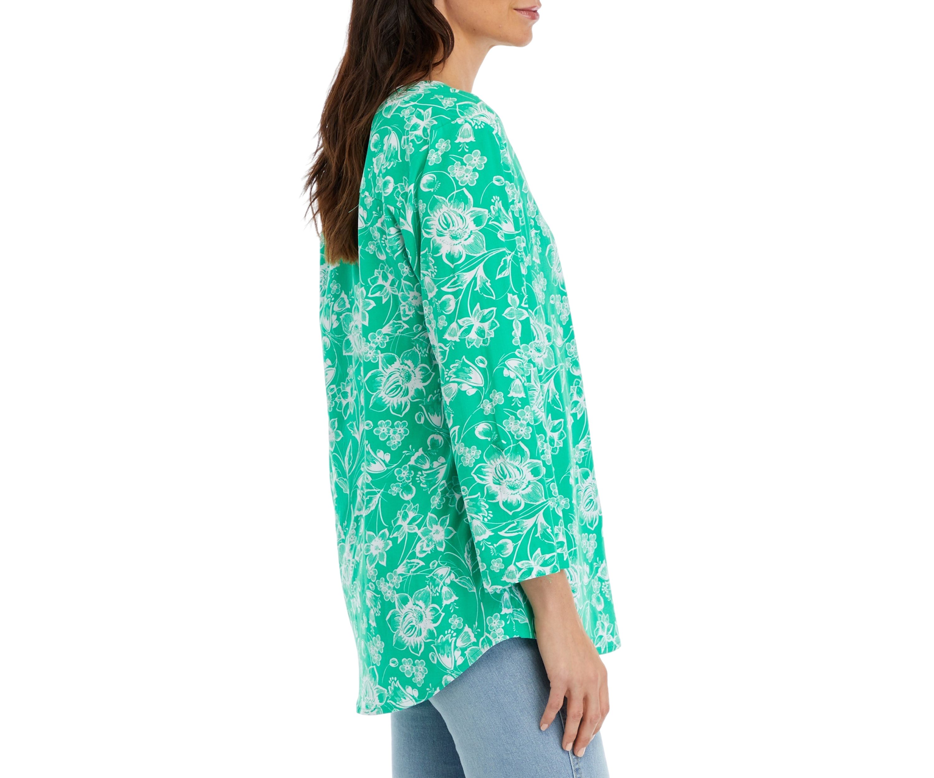 Womens Printed Henley Tunic Top