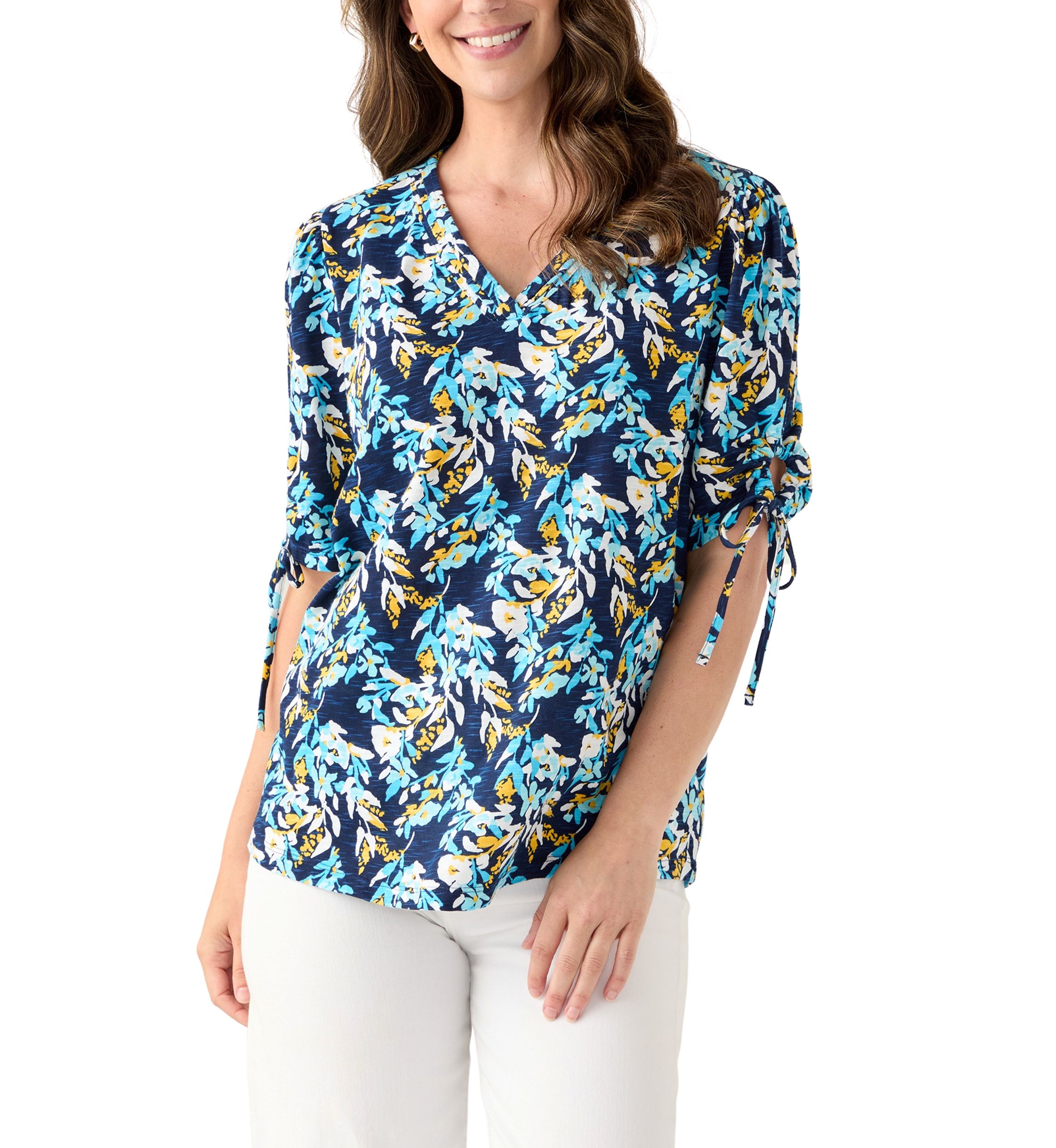 Womens V-Neck Elbow Sleeve Top