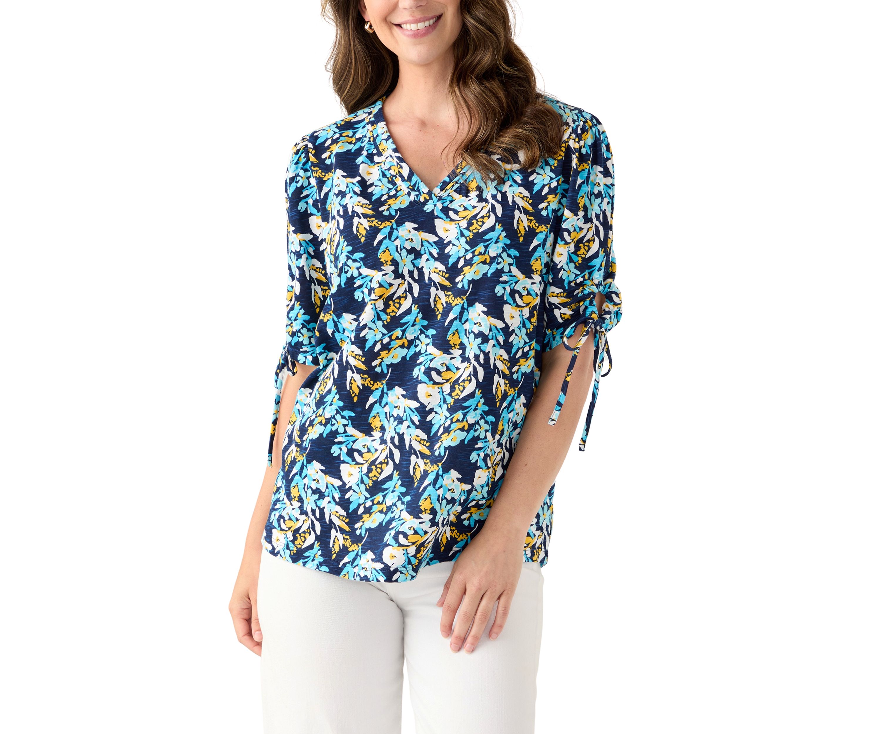 Womens V-Neck Elbow Sleeve Top