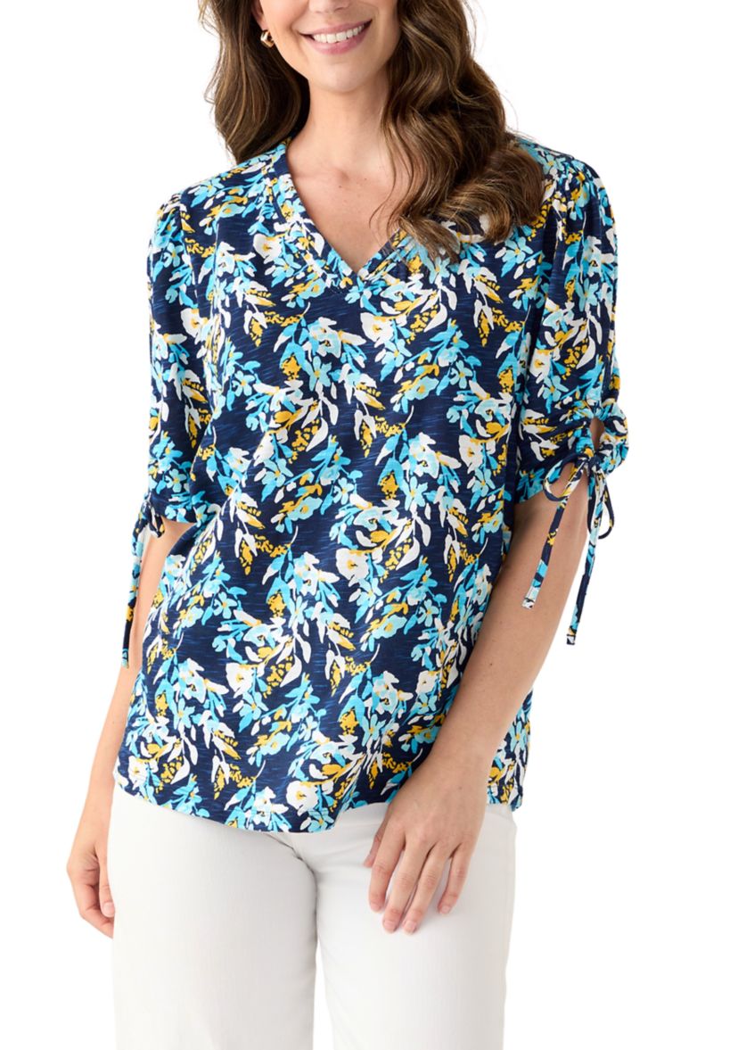 Womens V-Neck Elbow Sleeve Top