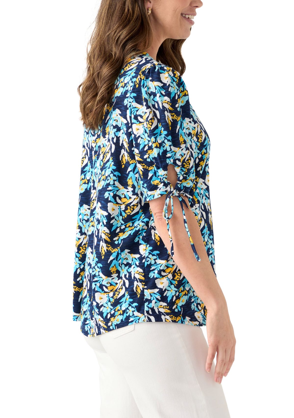 Womens V-Neck Elbow Sleeve Top