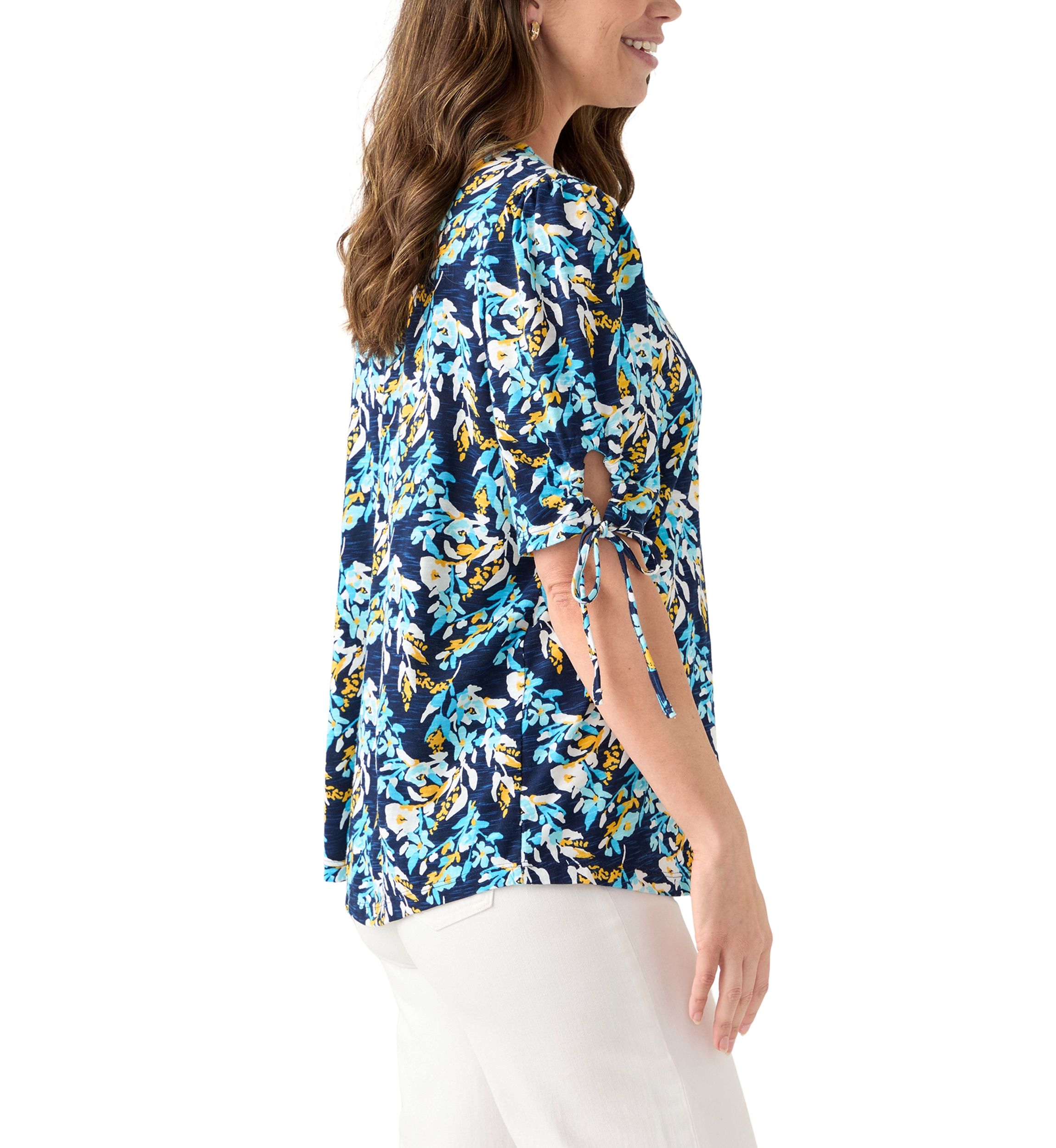Womens V-Neck Elbow Sleeve Top