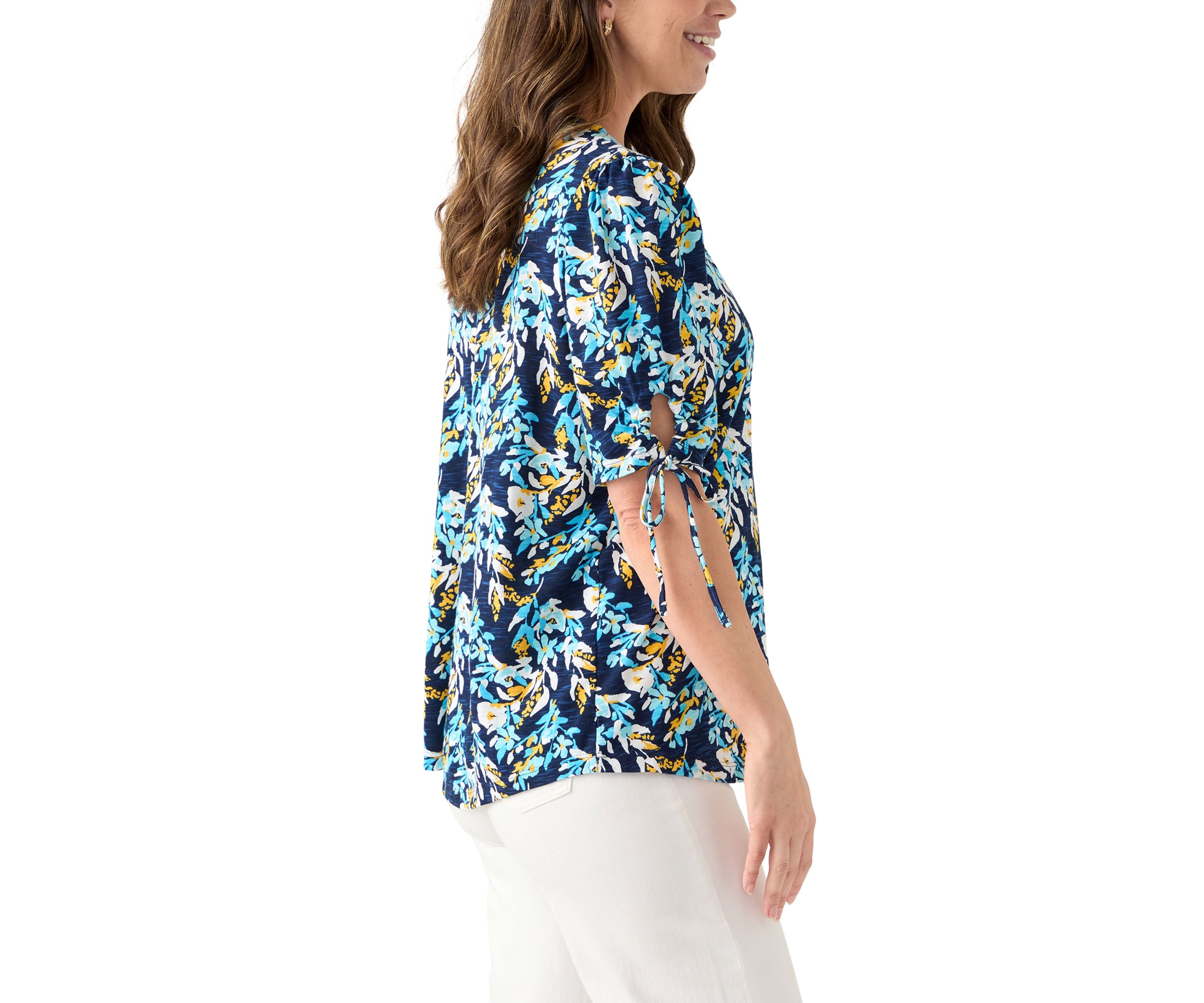 Womens V-Neck Elbow Sleeve Top
