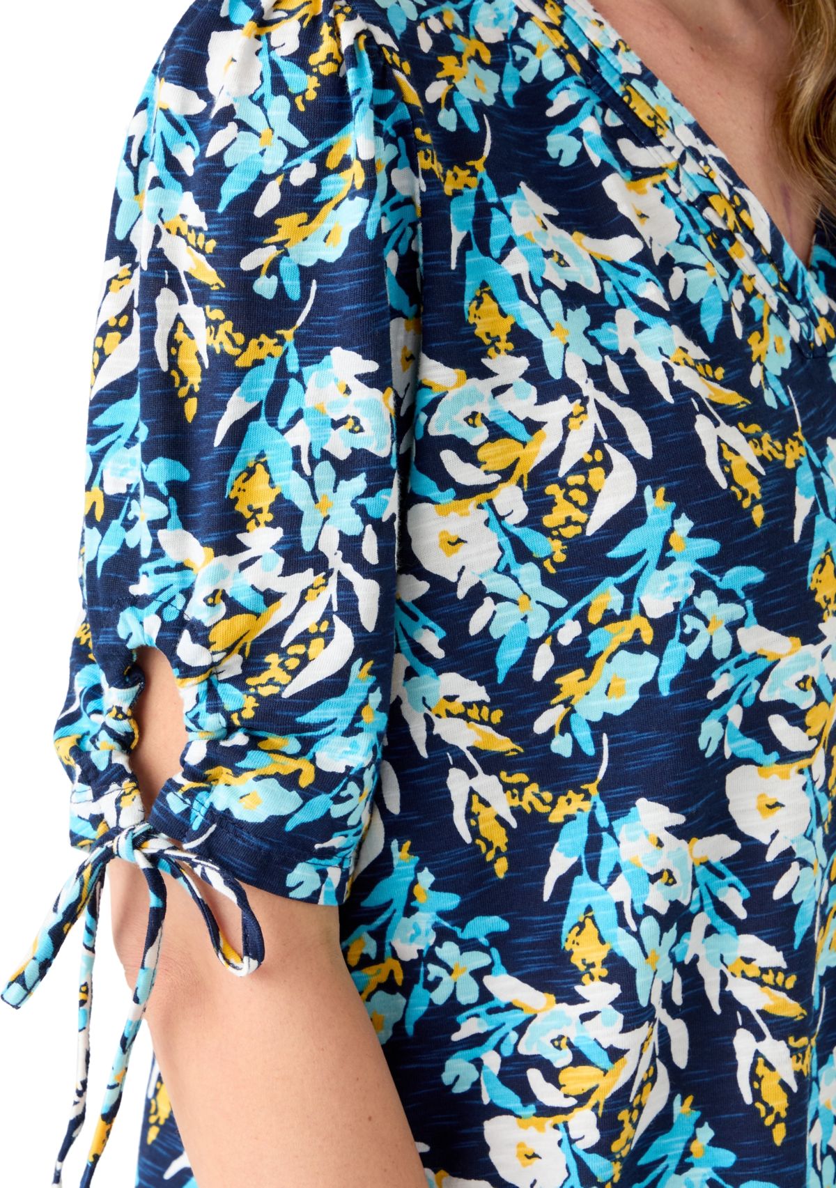 Womens V-Neck Elbow Sleeve Top