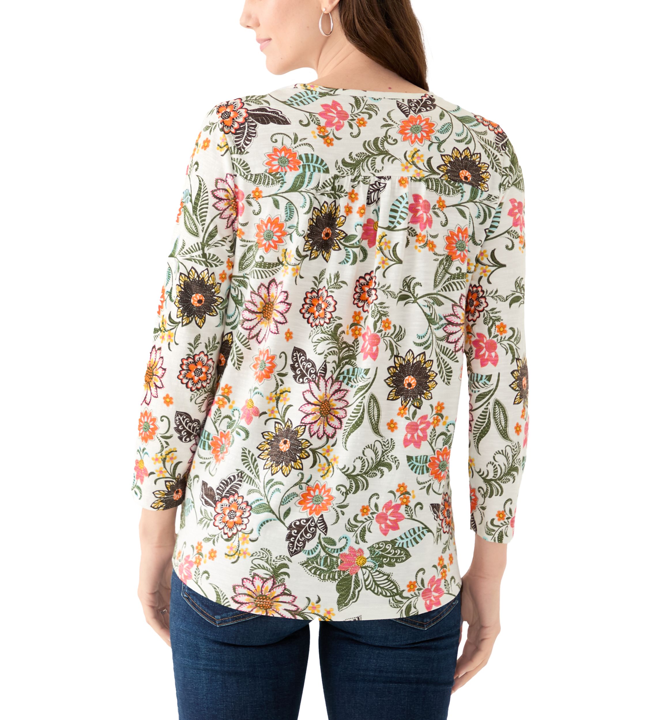 Womens 3/4 Puff Sleeve Smocked T-Shirt