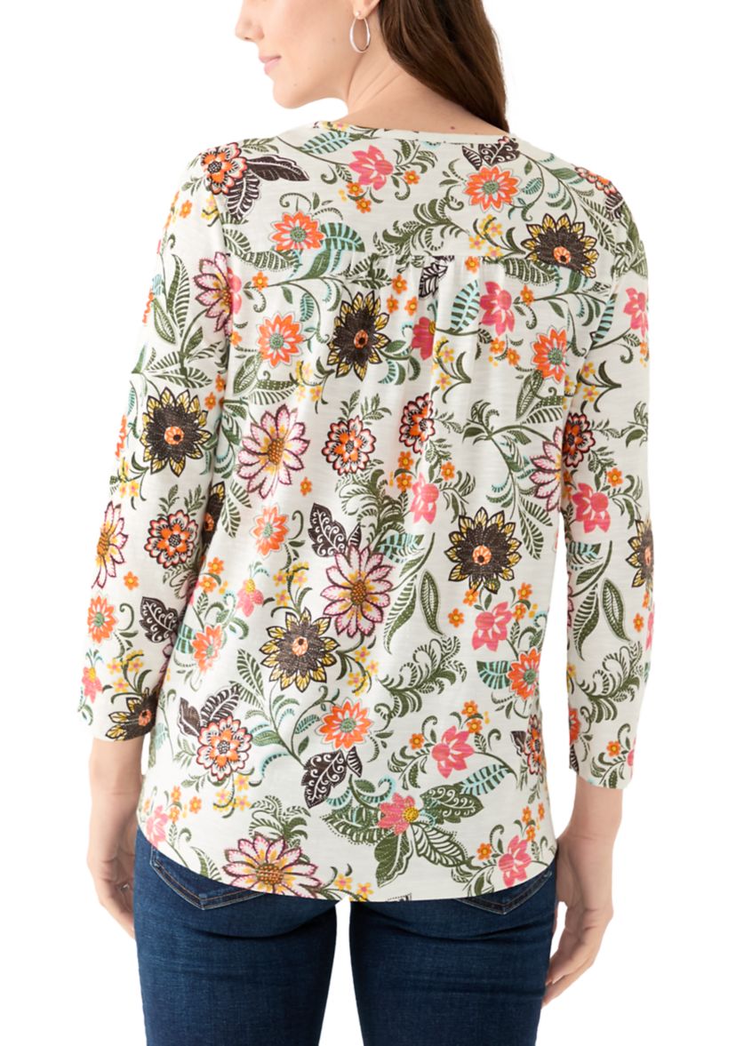 Womens 3/4 Puff Sleeve Smocked T-Shirt