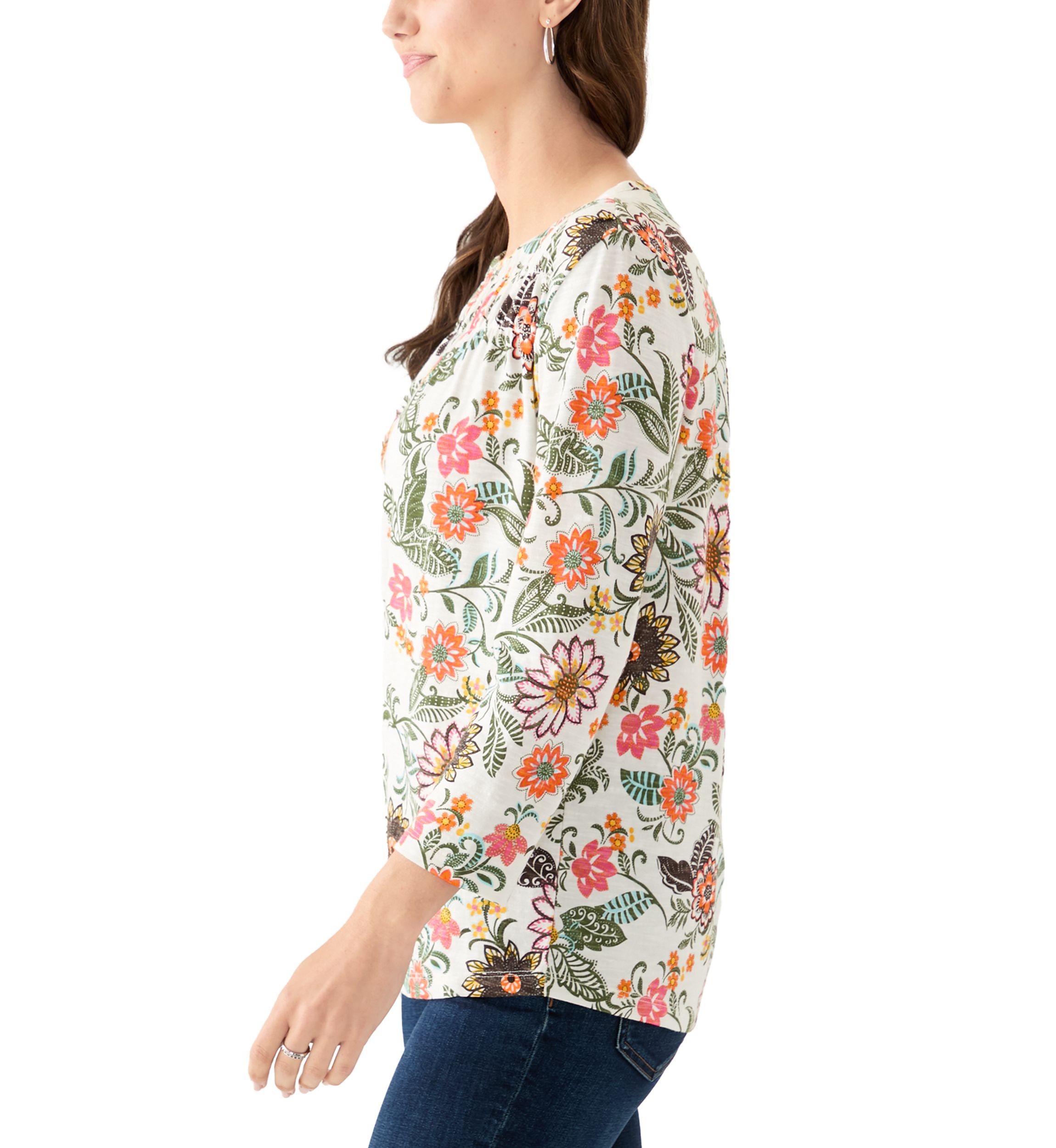 Womens 3/4 Puff Sleeve Smocked T-Shirt
