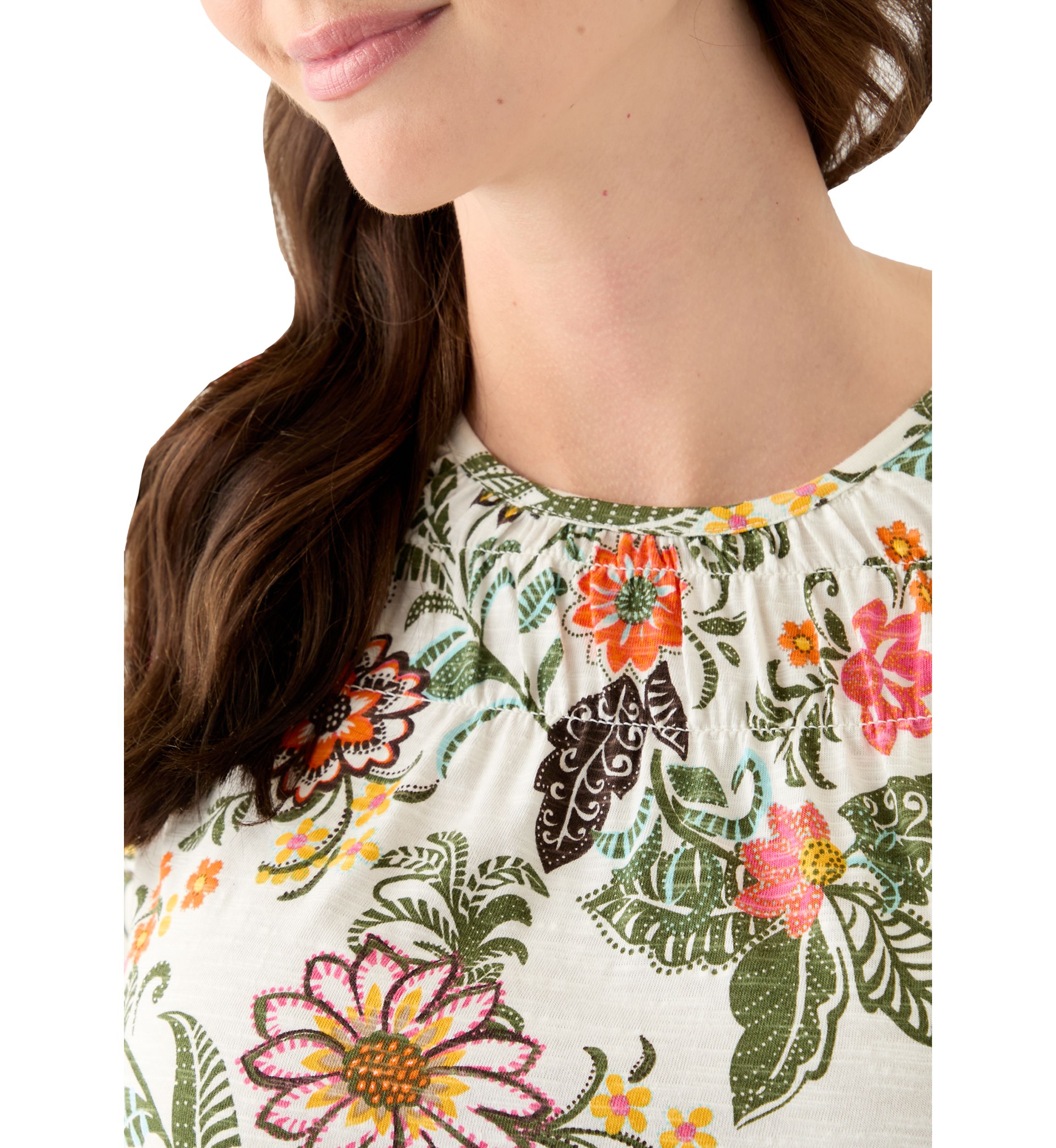 Womens 3/4 Puff Sleeve Smocked T-Shirt