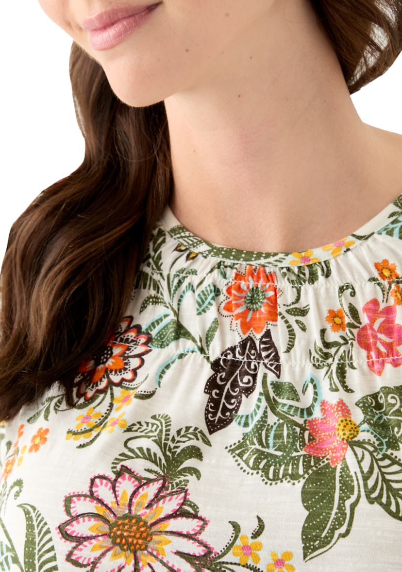 Womens 3/4 Puff Sleeve Smocked T-Shirt