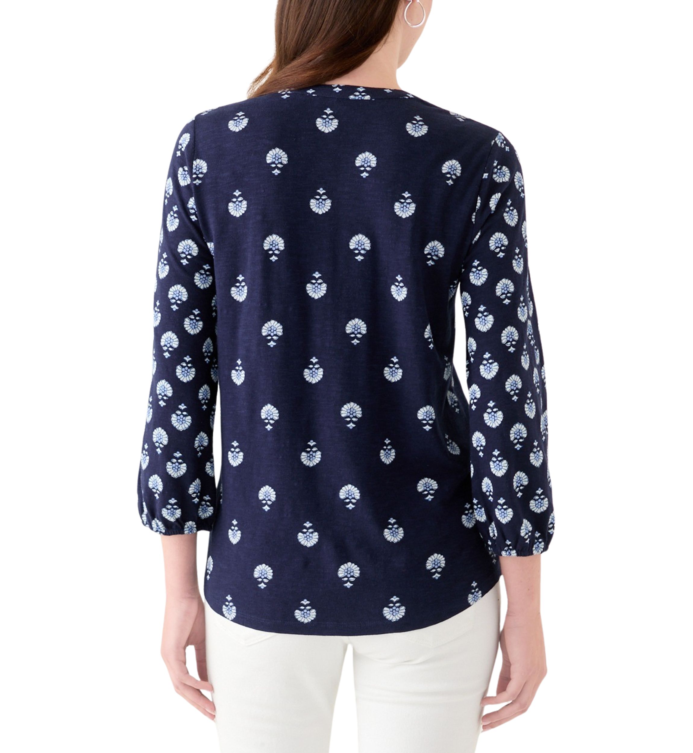 Womens 3/4 Sleeve Printed Top with Trim