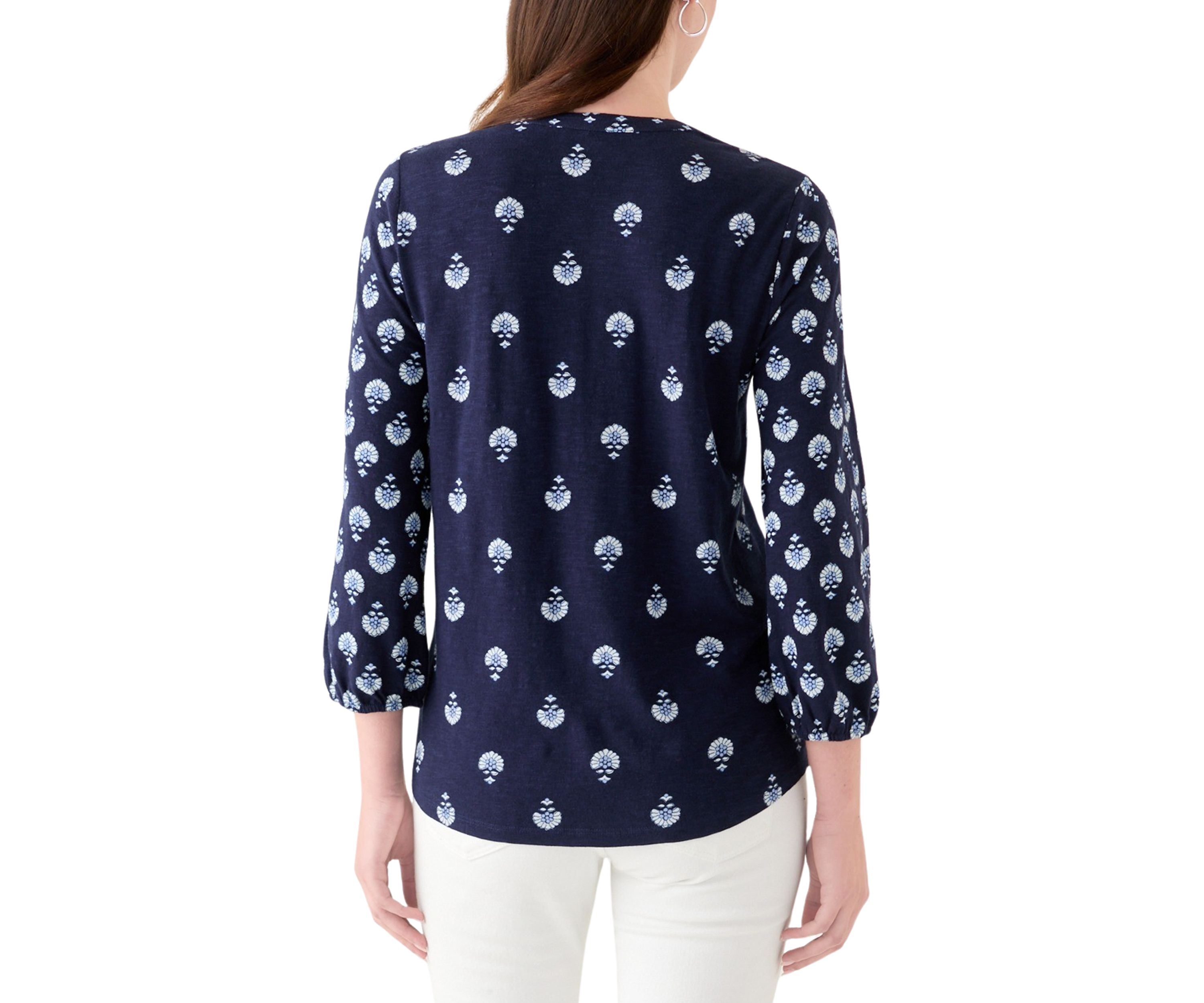 Womens 3/4 Sleeve Printed Top with Trim