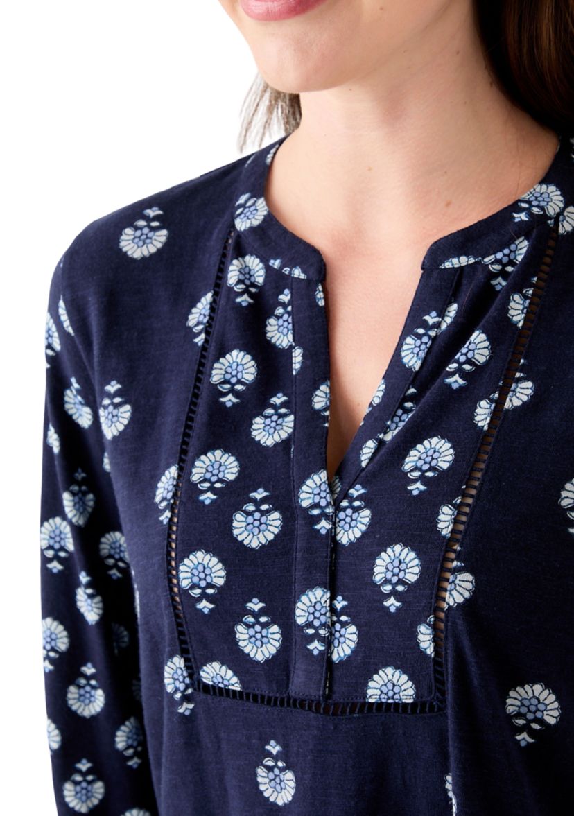 Womens 3/4 Sleeve Printed Top with Trim