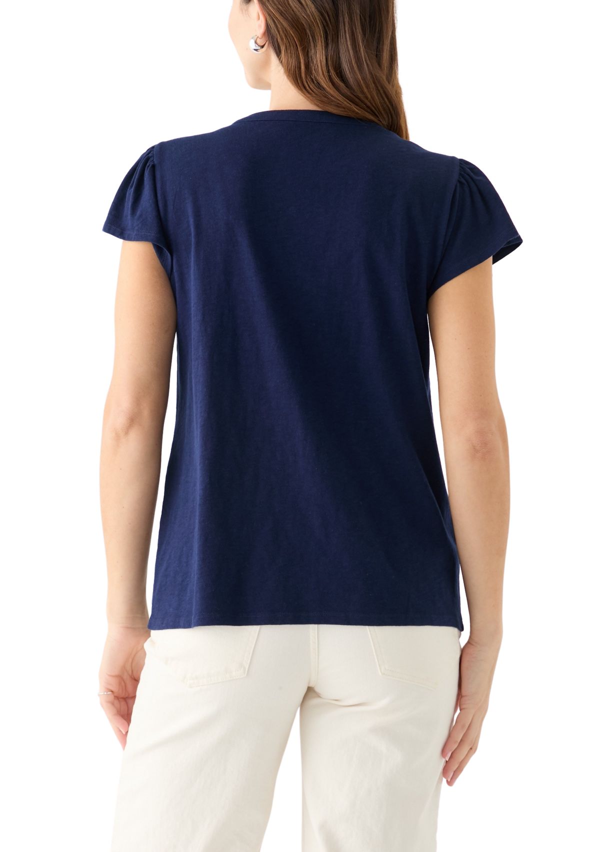 Womens Short Flutter Sleeve Embroidered Top