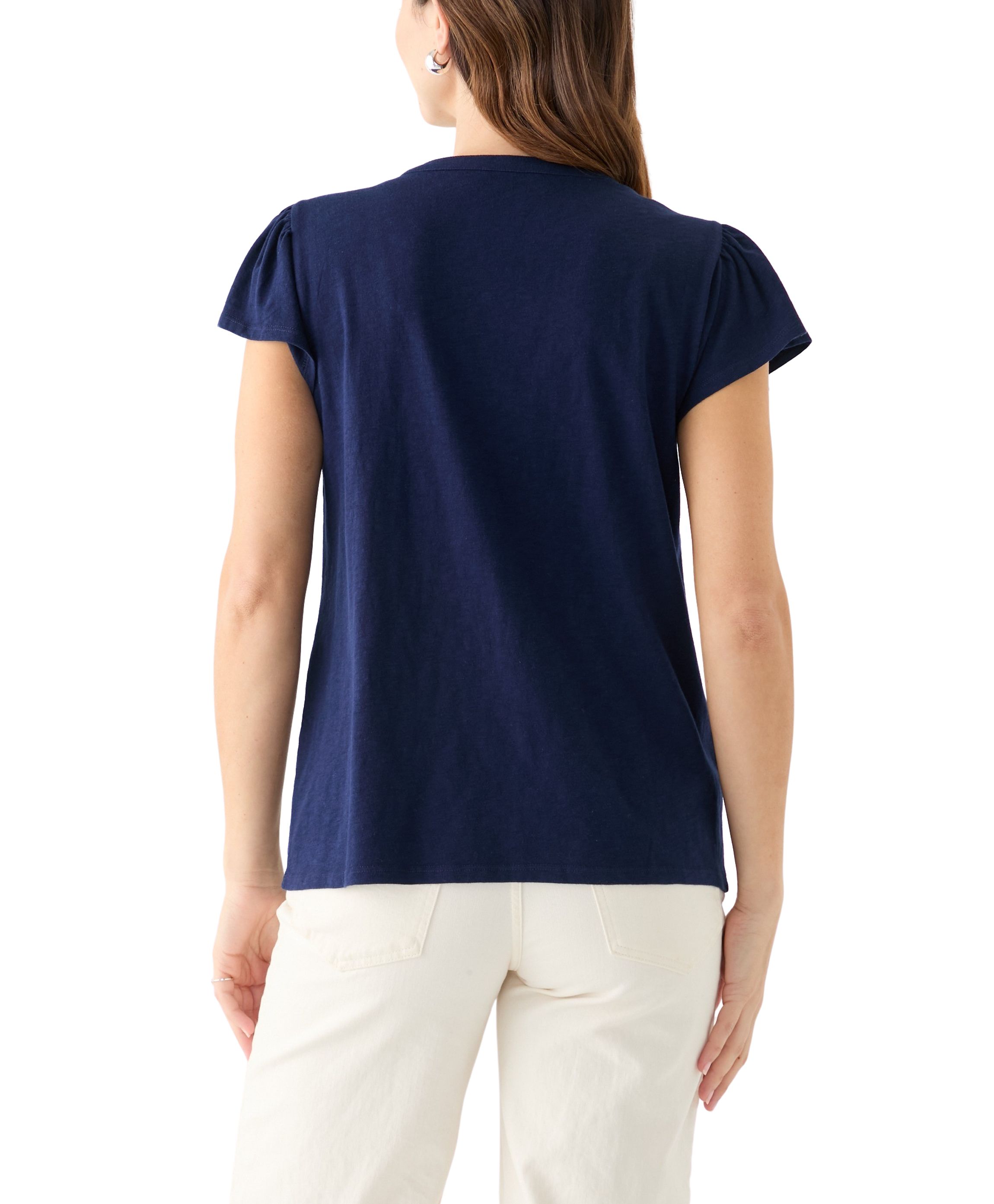 Womens Short Flutter Sleeve Embroidered Top