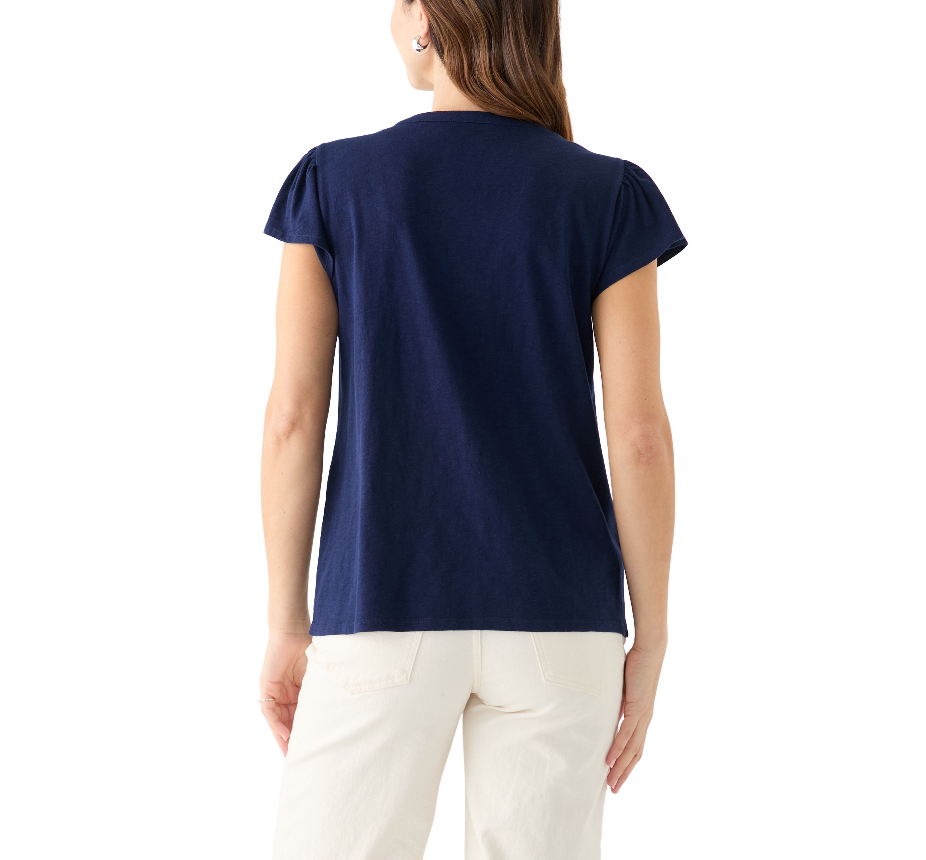 Womens Short Flutter Sleeve Embroidered Top