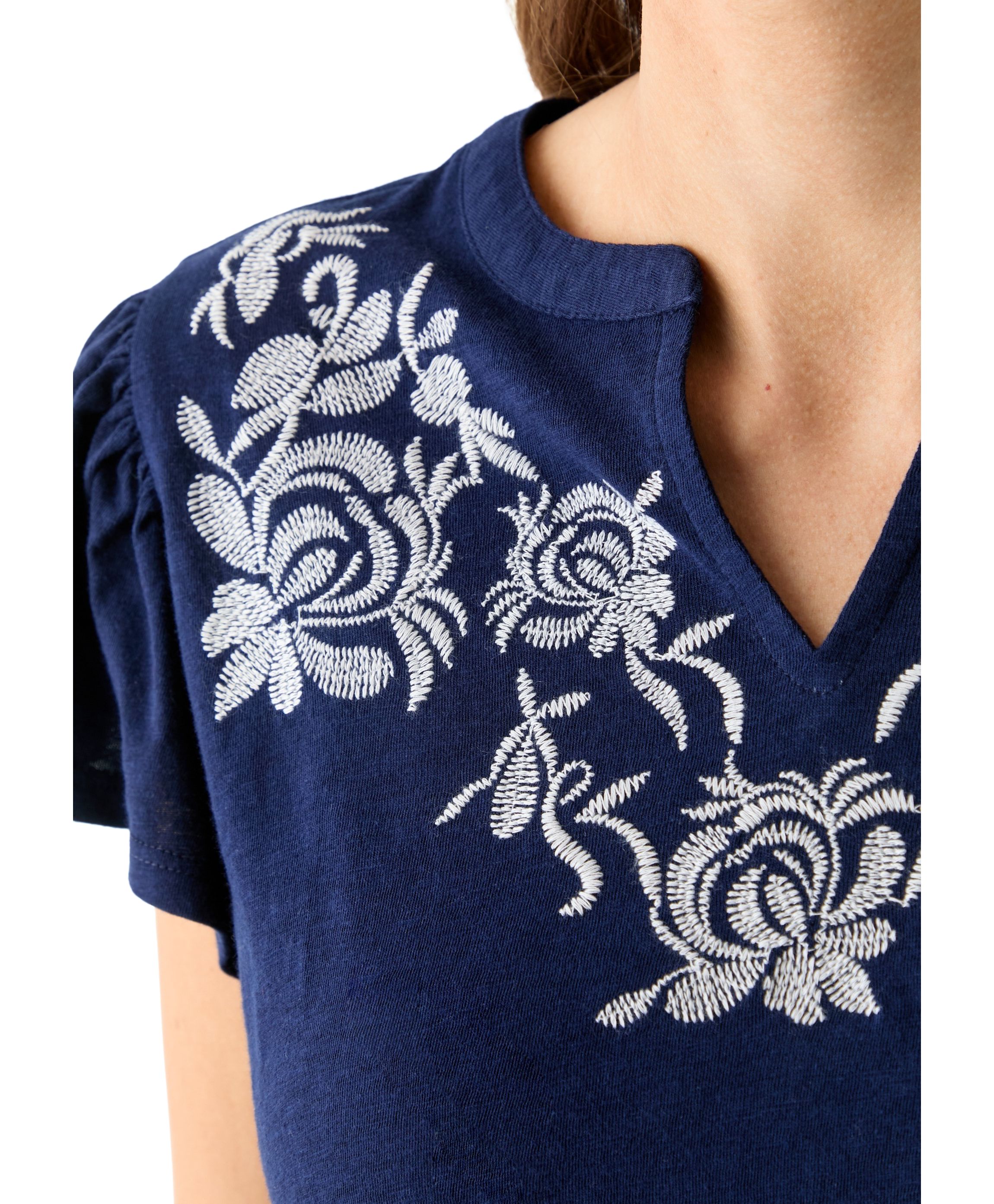 Womens Short Flutter Sleeve Embroidered Top