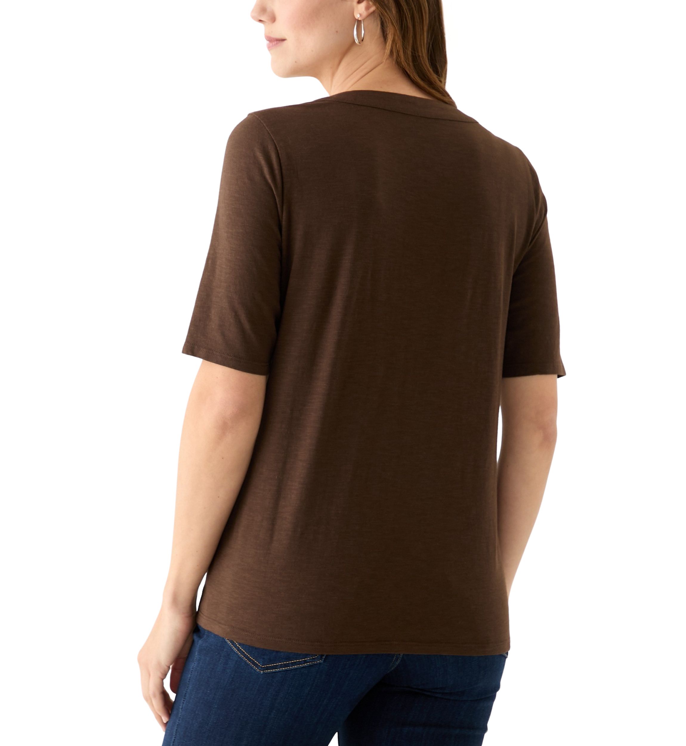 Womens Elbow Sleeve Split Neck Embroidered Top