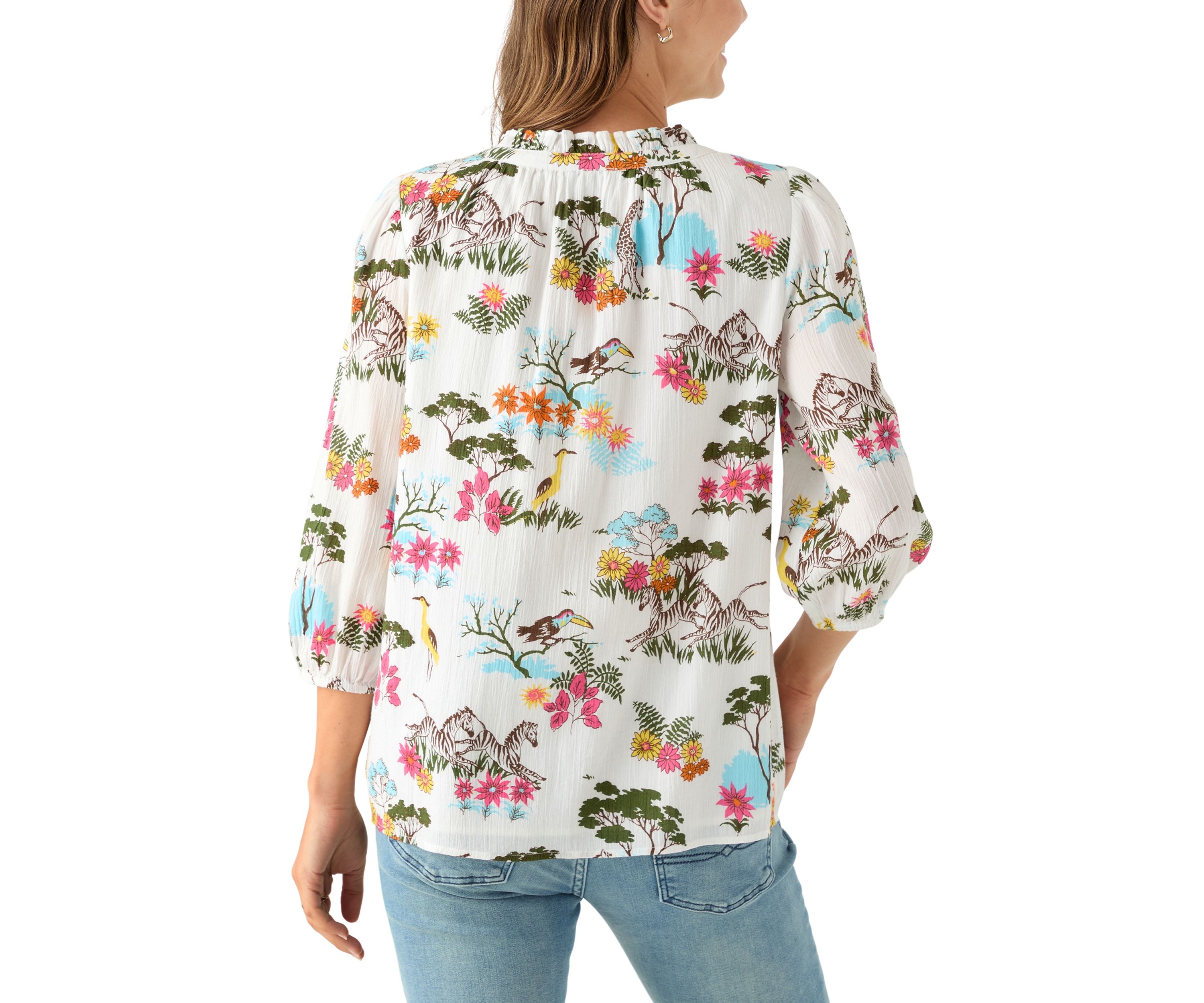 Womens 3/4 Sleeve Texture Woven Peasant Top