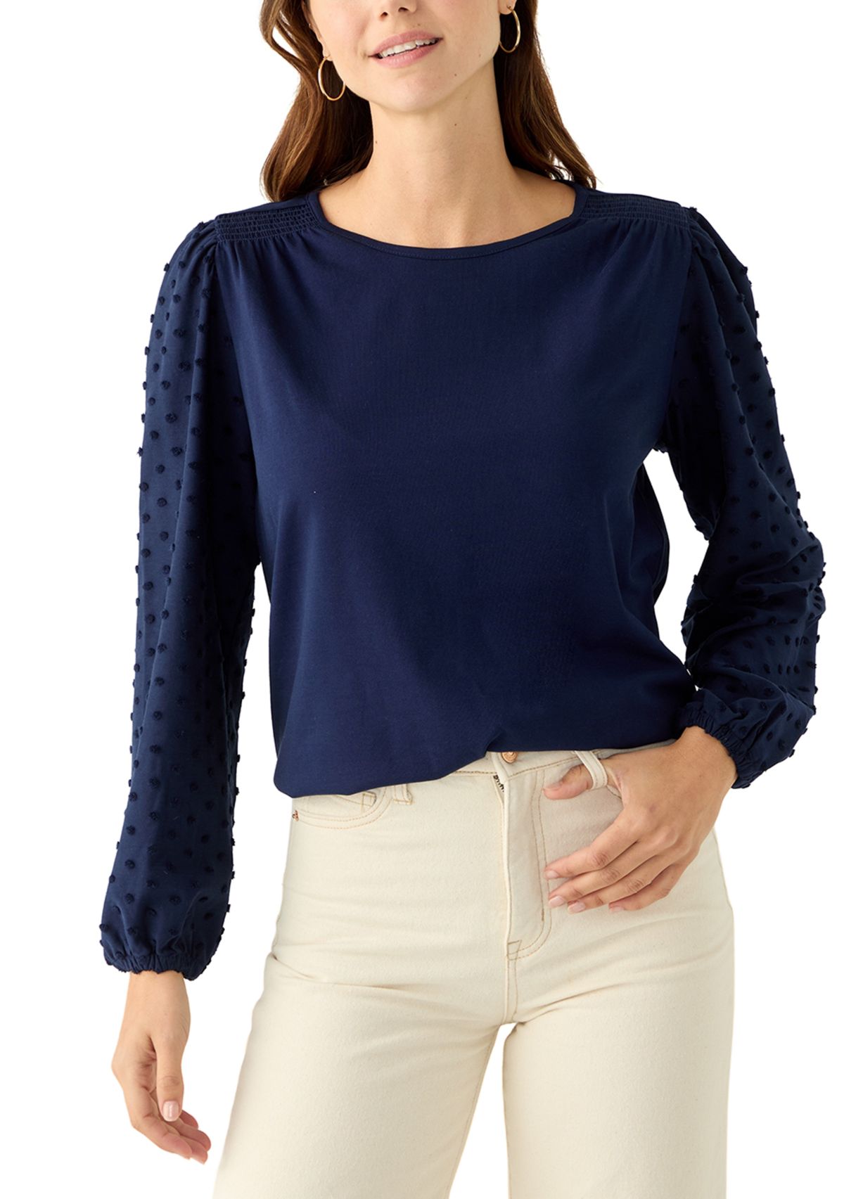 Womens Long Puff Sleeve Texture Knit Solid Sweater